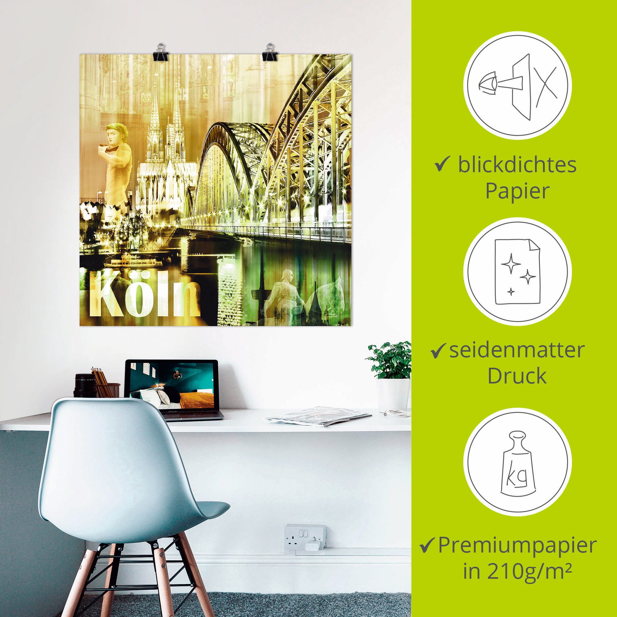 Artland Poster Köln skyline abstracte collage II als artprint op linnen, muursticker of poster in verschillende maten