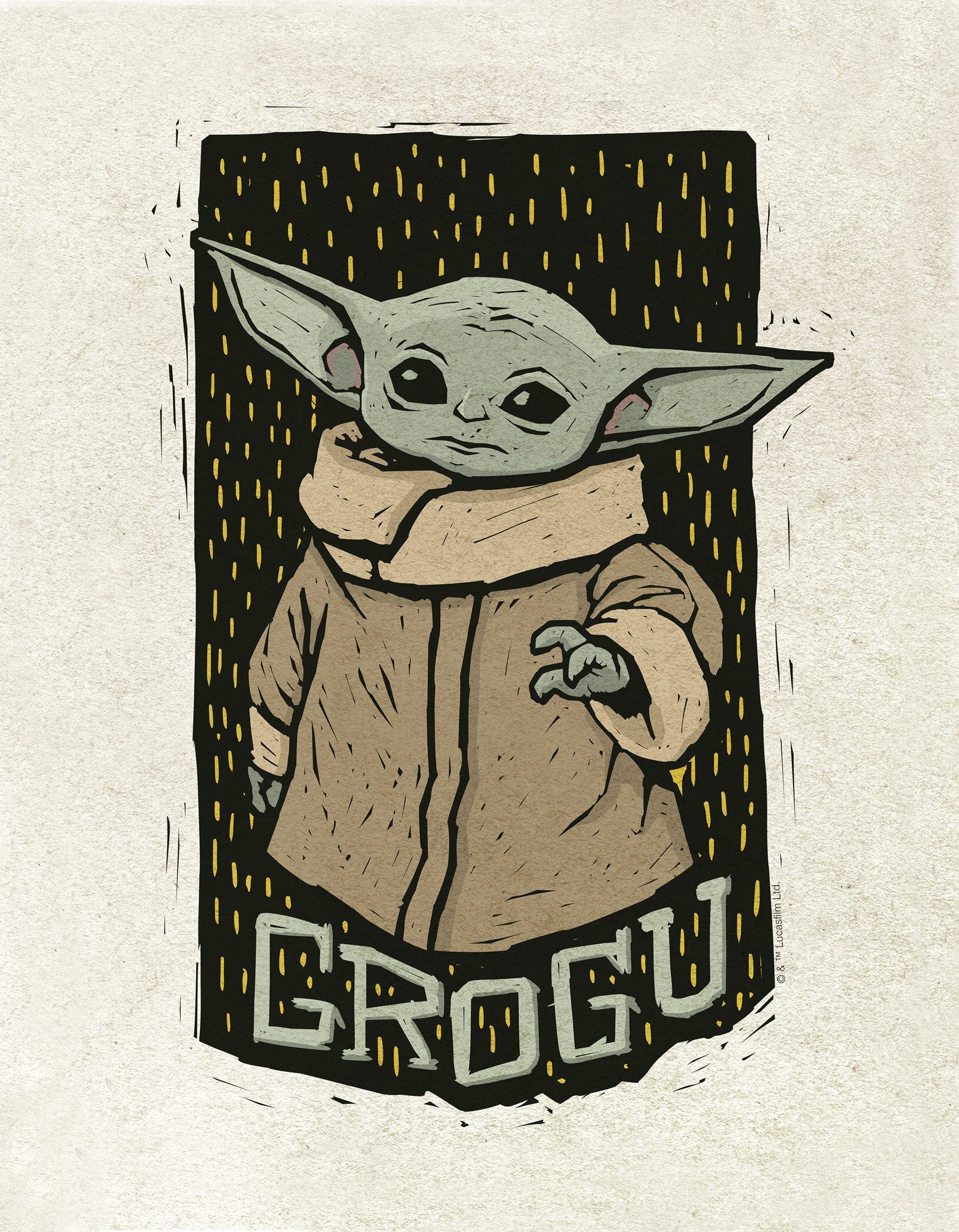 Komar Artprint op linnen Star Wars The Mandalorian Grogu Lino-Cut 300 x 280 cm (breedte x hoogte) - behang, vlies, woonkamer, slaapkamer (1 stuk)