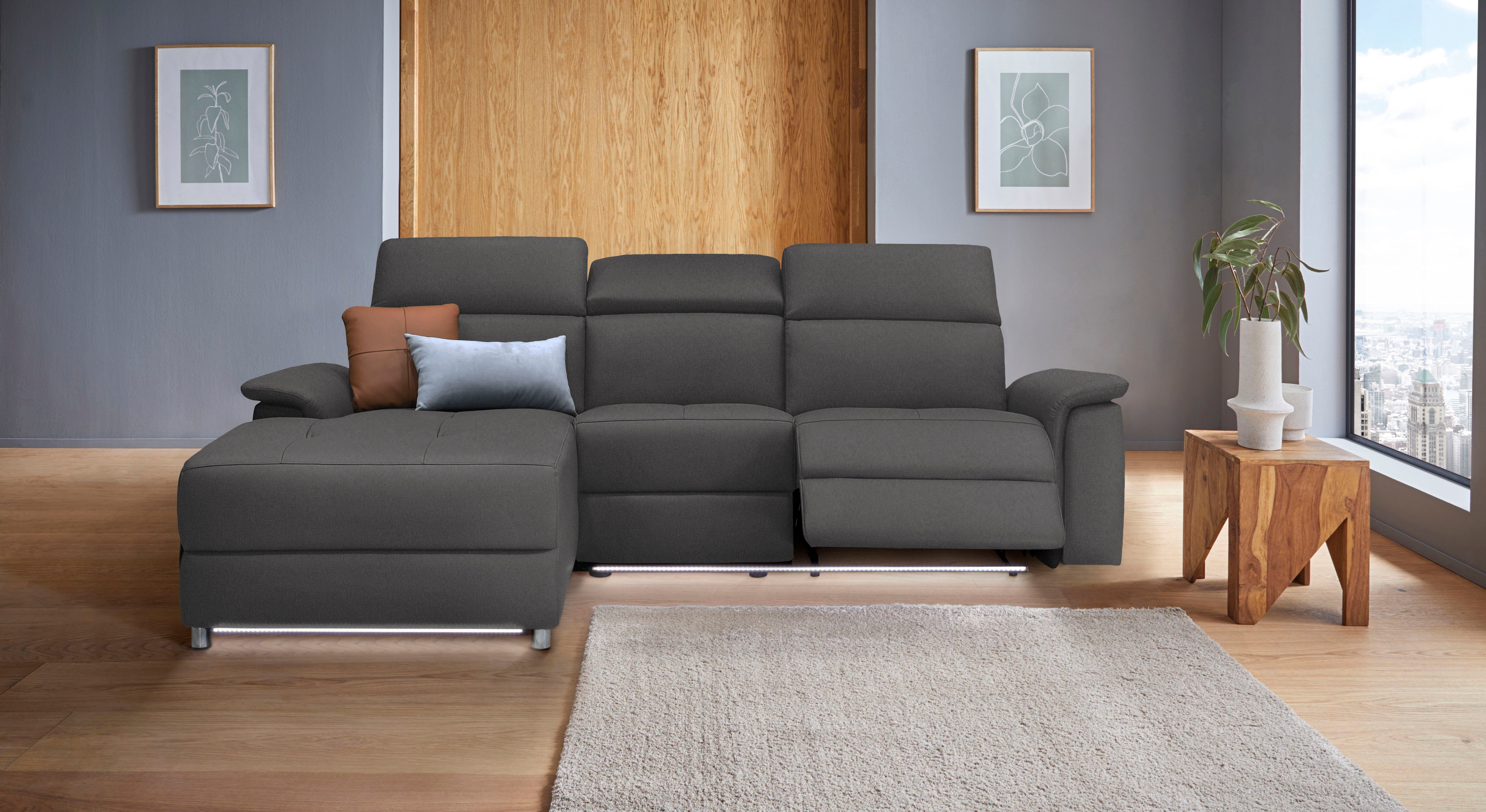Places of Style Hoekbank Pareli, L-model, 259 cm, met récamier, echt leer, imitatieleer, weefstof
