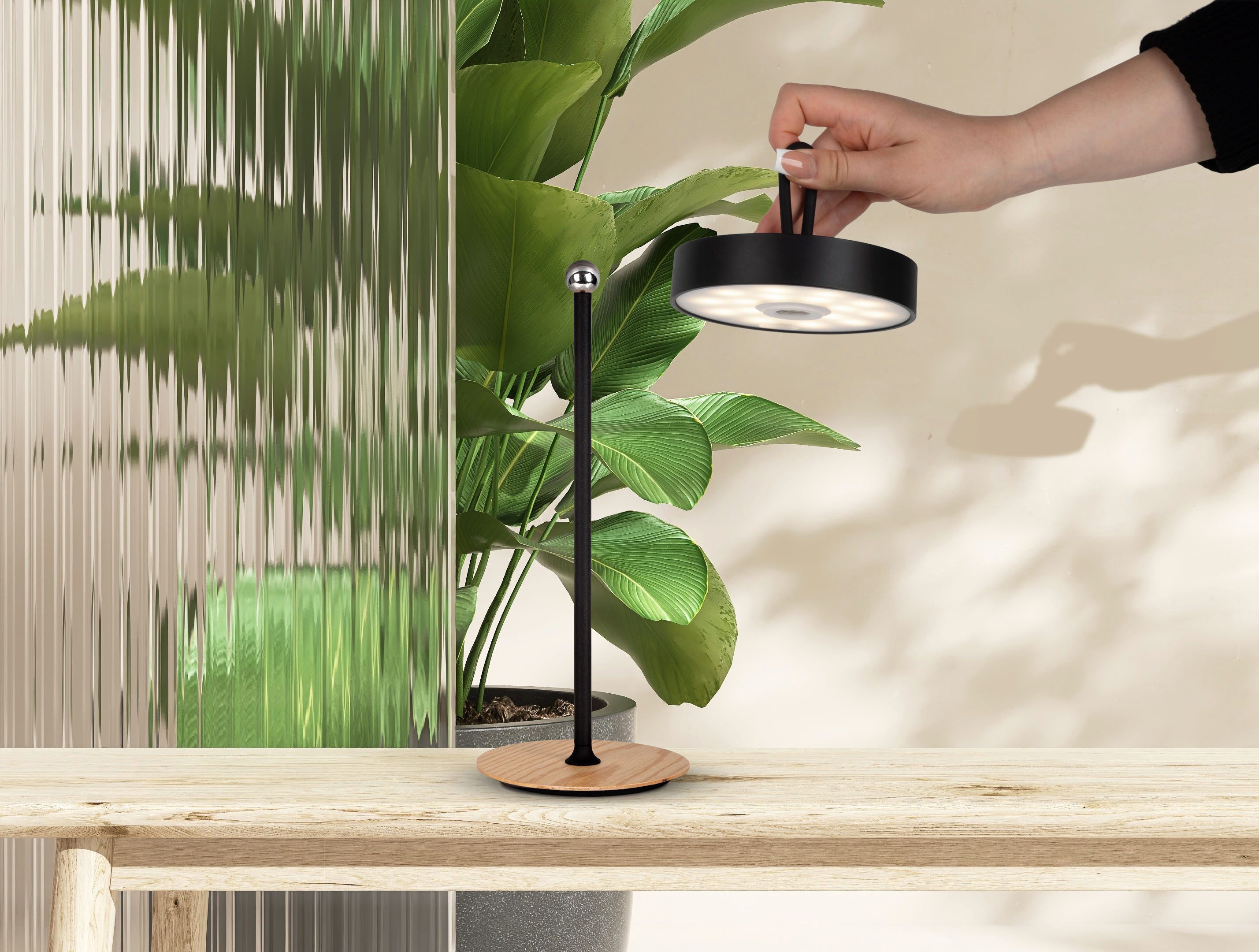 Home affaire Led-tafellamp Charmont met houten voet, afneembare hoofdkant als hanglamp te gebruiken oplaadbaar, incl. accu + usb-kabel, hoofdeinde magnetisch, afneembaar, hout (1 stuk)