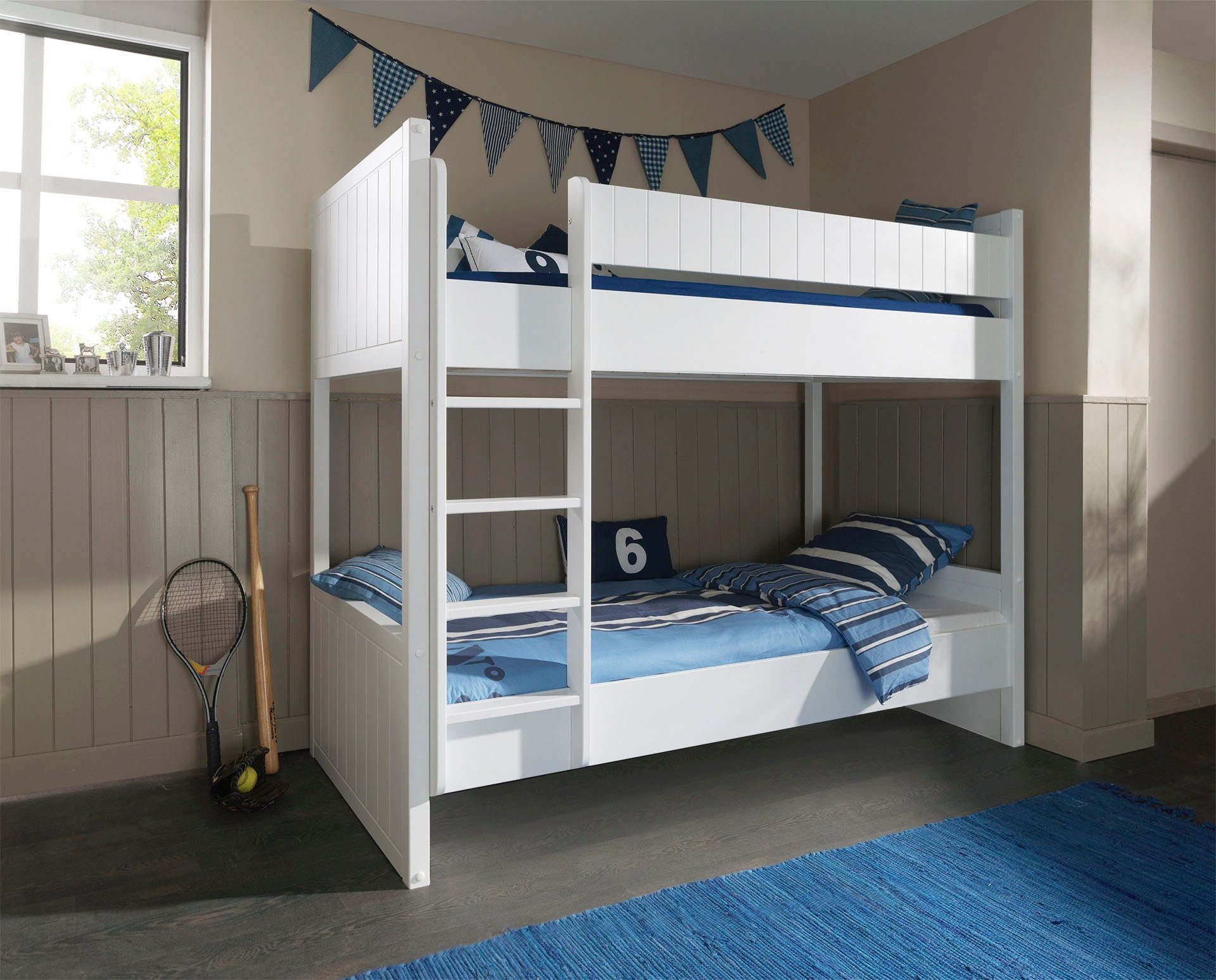 Vipack Stapelbed ROBIN in rechtlijnige look, inclusief lattenrol, wit gelakt