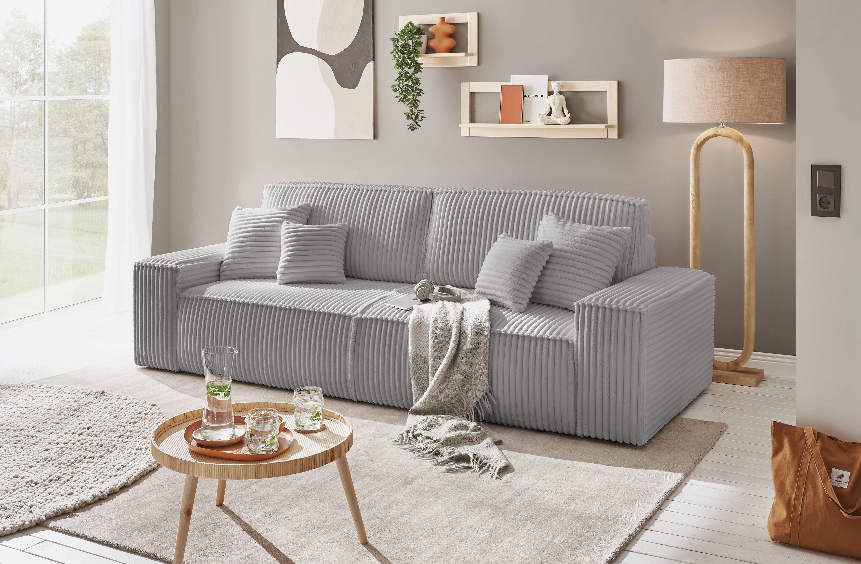 andas 3-zitsbank FINNLEY slaapbank 257 cm, slaapfunctie met bedlade (200/136cm)