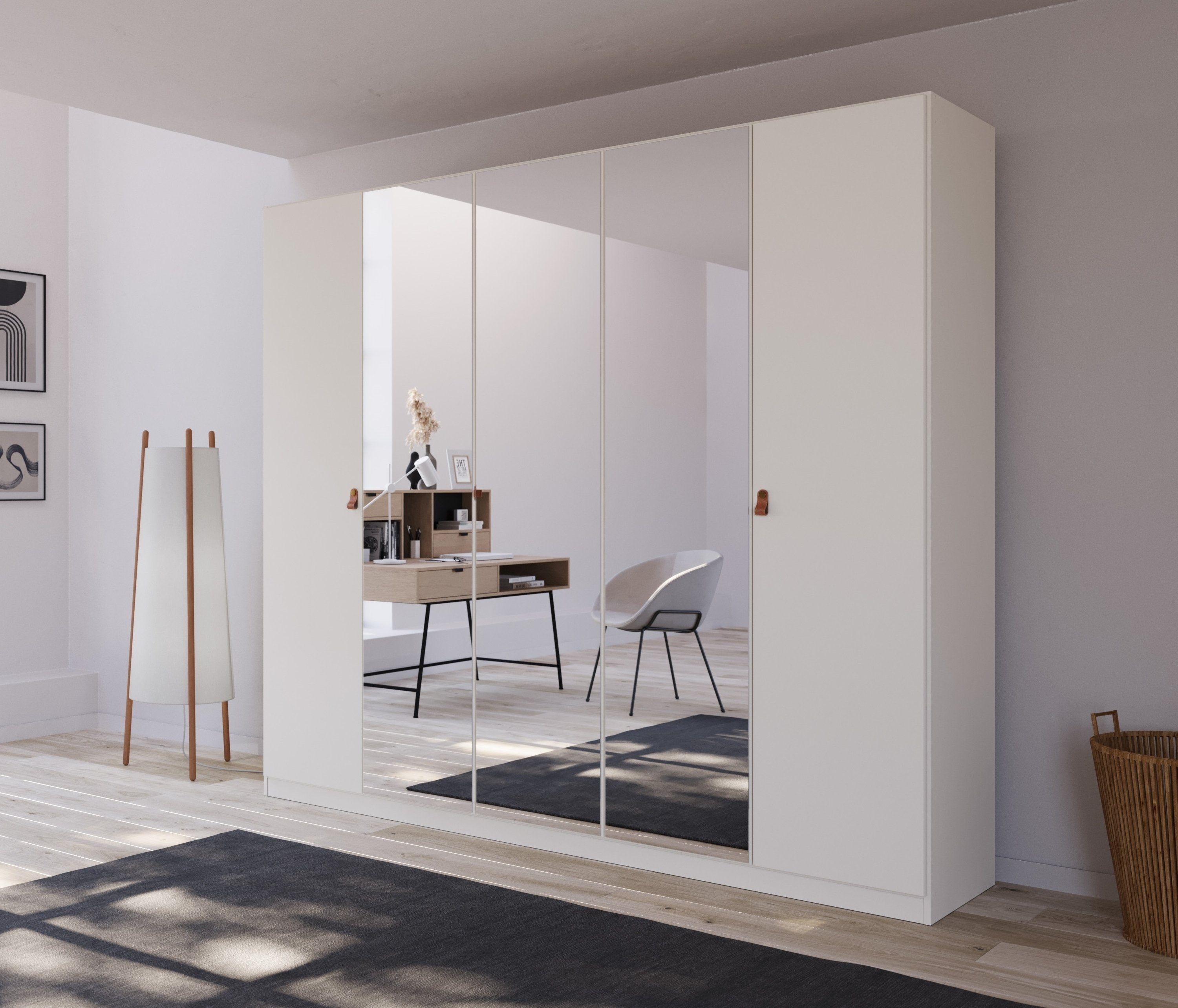 rauch Draaideurkast Homey by Quadra Spin met greeplussen van zacht, cognacbruin leer, met spiegel