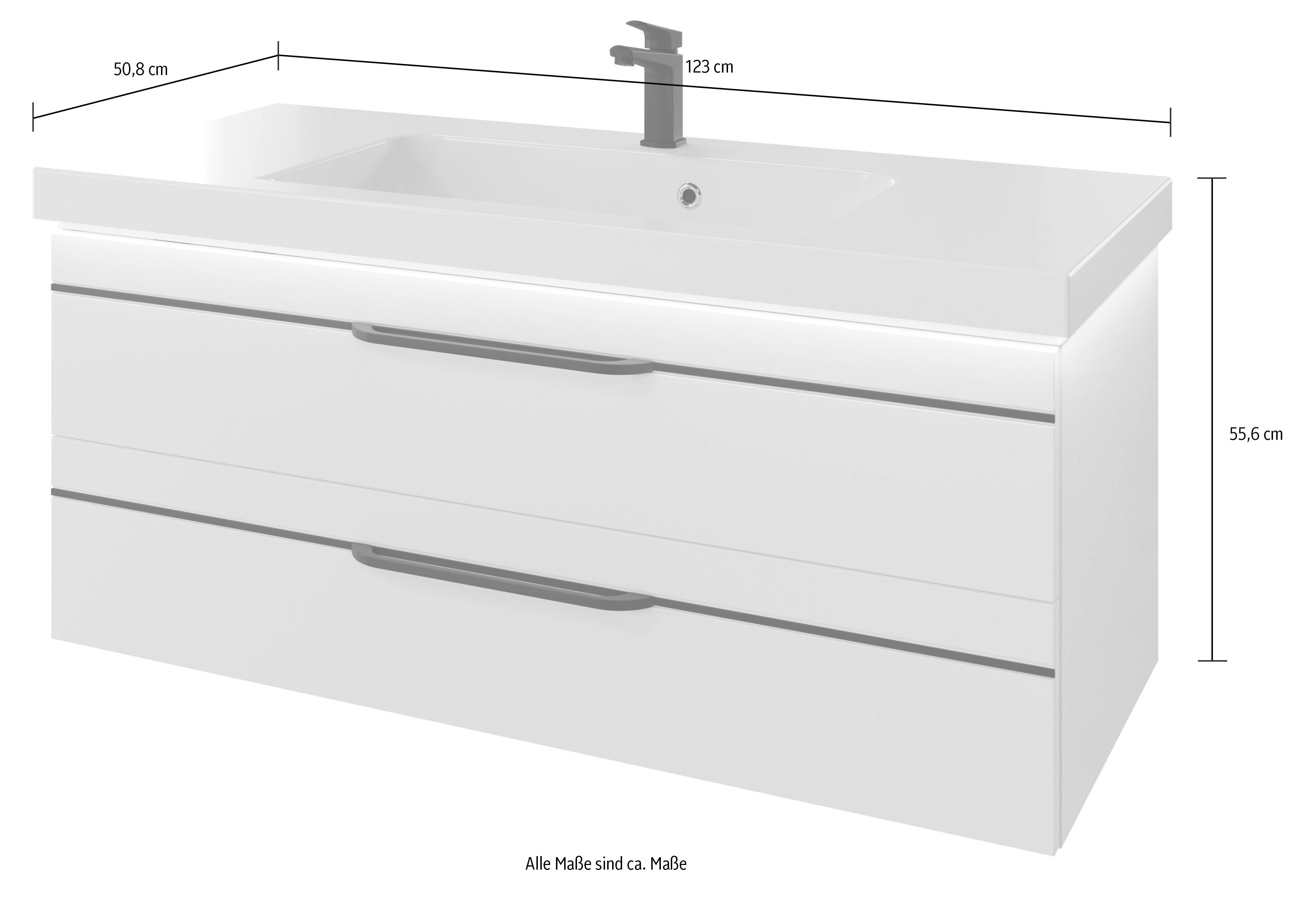 Saphir Wastafelonderkast Serie Balto mineraalmarmeren wastafel met onderkast, 123 cm breed Wastafelmeubel met 2 laden, badkamerkast in verschillende uitvoeringen (2-delig)