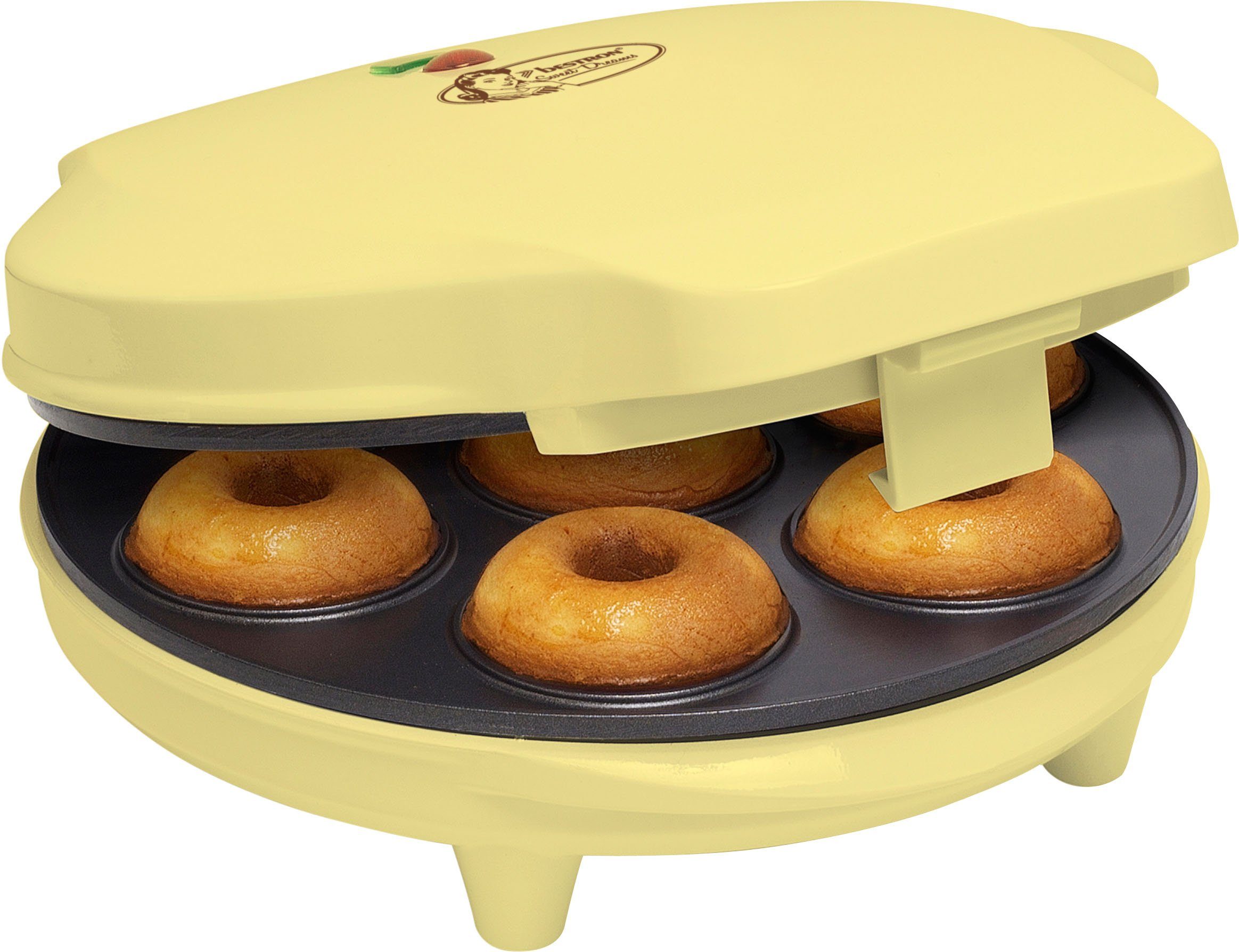 bestron donut maker adm218sd sweet dreams in retrodesign, antiaanbaklaag, geel geel