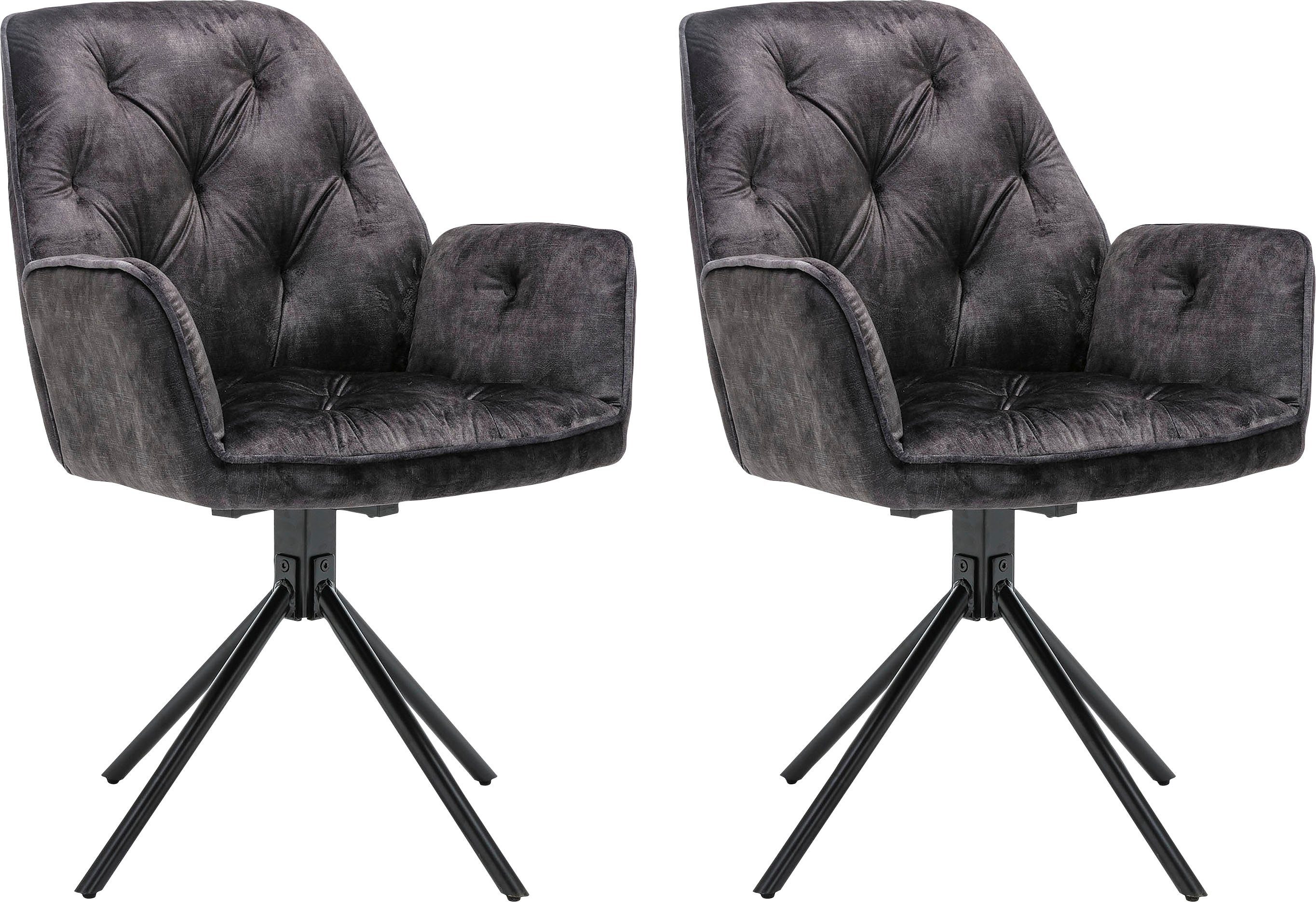 byLIVING Eetkamerstoel Sarina set van 2, hoogwaardige vintage-fluweel bekleding met stiksels, 360 graden draaibaar (set, 2 stuks)