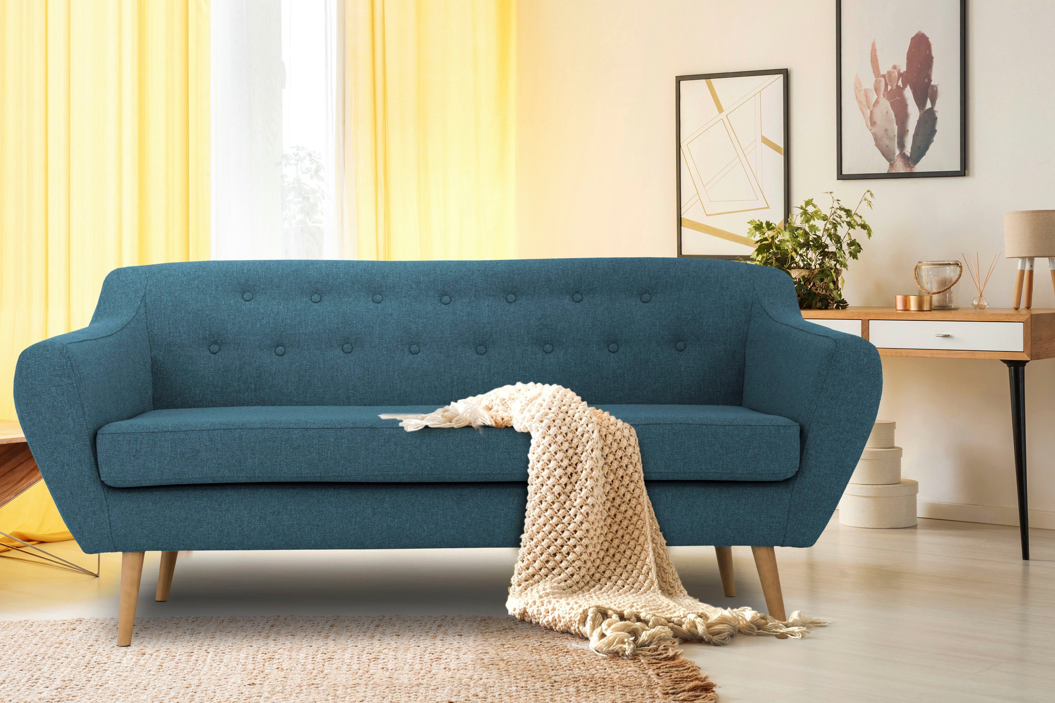 andas 3-zitsbank Hol met capitonnage achter in scandinavische stijl
