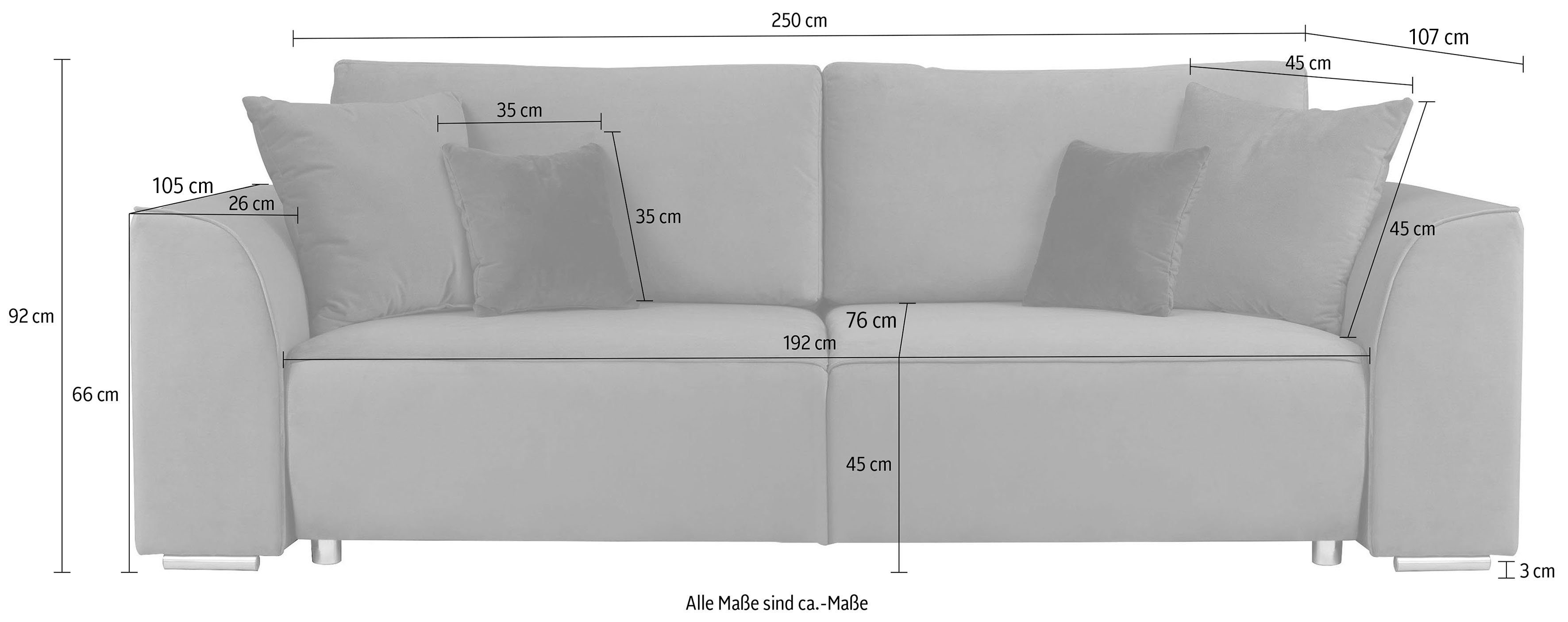 INOSIGN 3-zitsbank BEATRICE optionele slaapbank met bedlade, B/D/H 250/107/92 cm