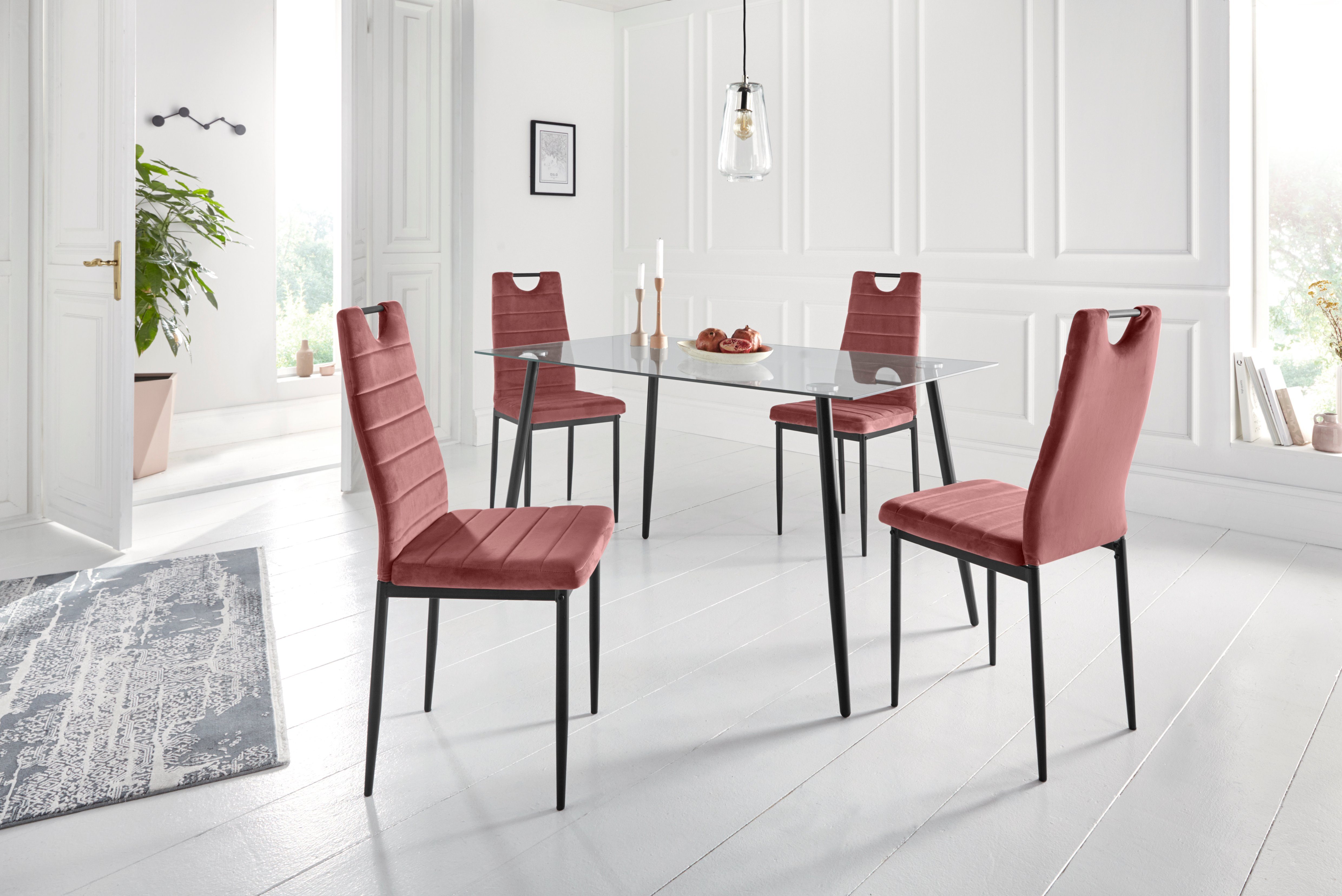 INOSIGN Glazen tafel Danny, TOPSELLER! Eettafel breedte 140 cm, metaalapplicaties, modern ontwerp