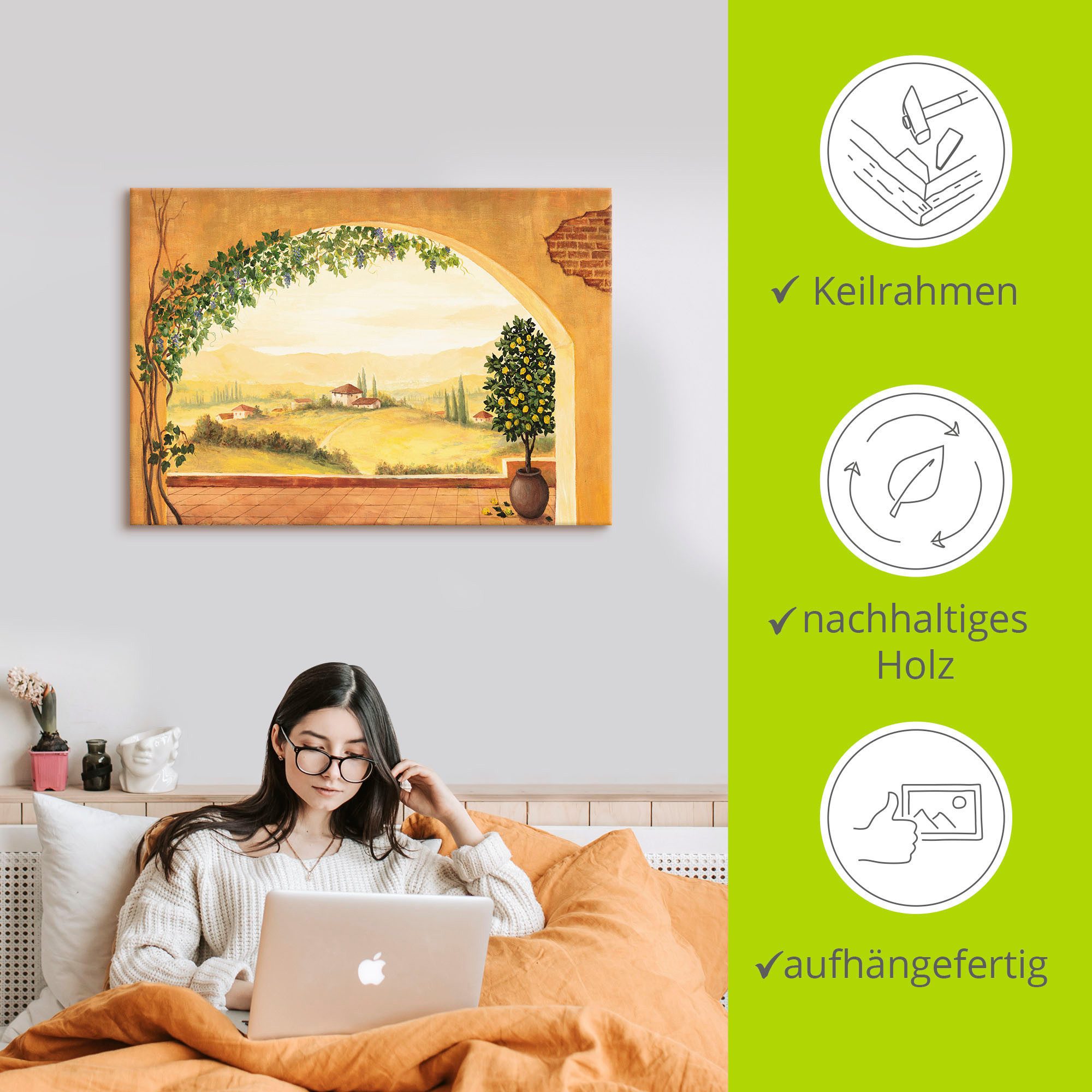 Artland Artprint Wijnranken voor het toscaanse landschap als artprint op linnen, poster in verschillende formaten maten