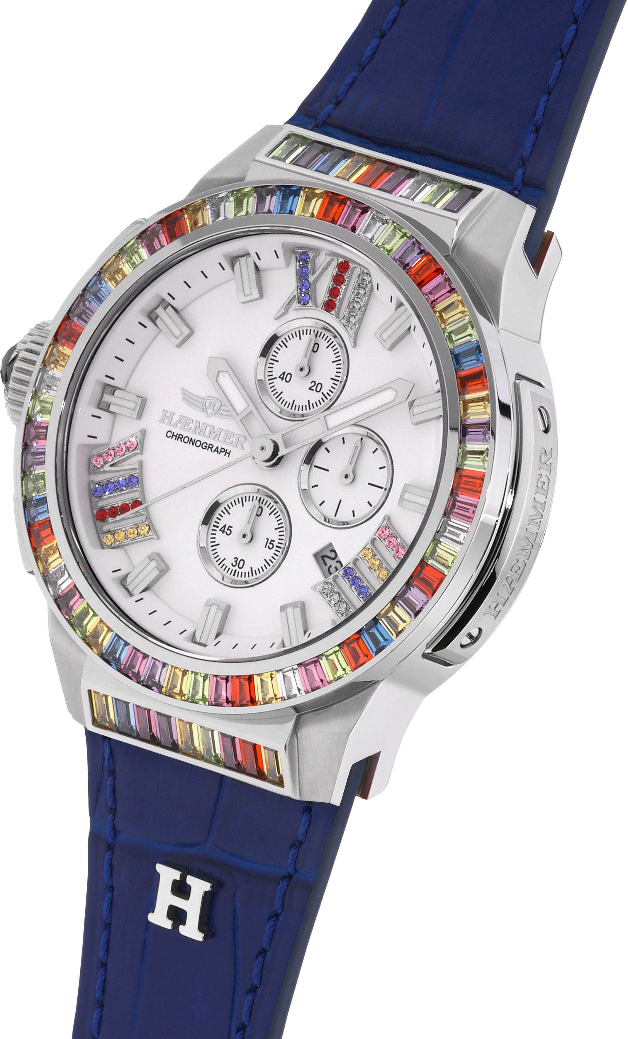 HAEMMER GERMANY Chronograaf ALISA, GR-005 Quartzhorloge, dameshorloge, datum, stopwatchfunctie, saffierglas, leren band