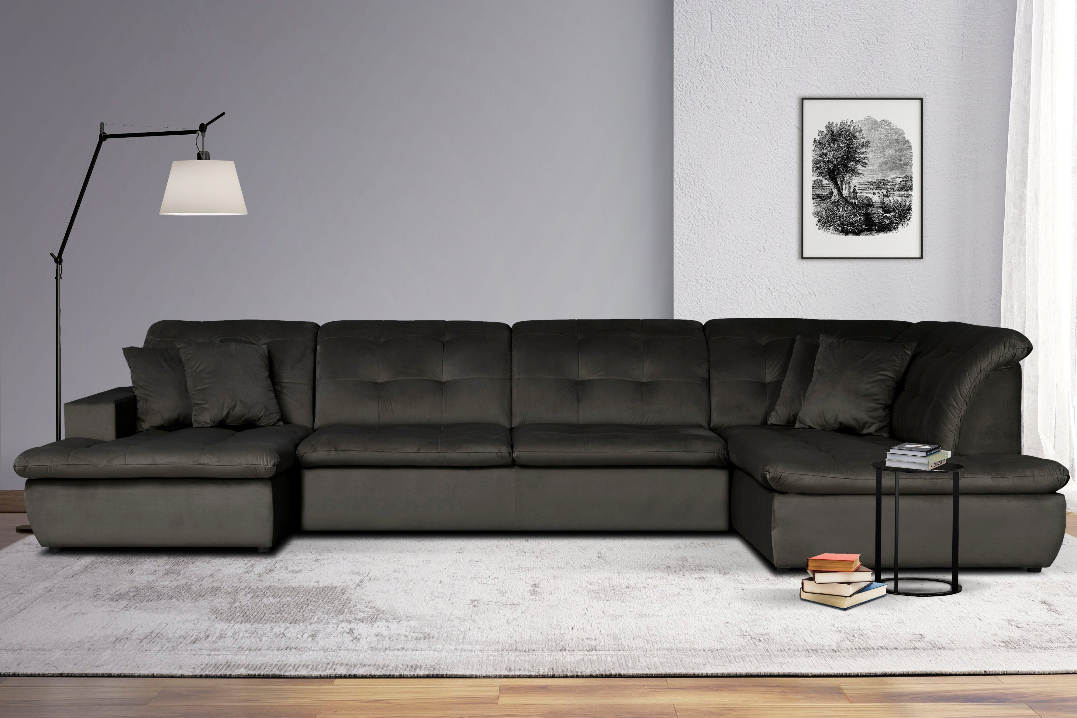 INOSIGN Zithoek BRISBANE nieuw U-model met verfijnd gestikt patroon, matte look, incl. sierkussens