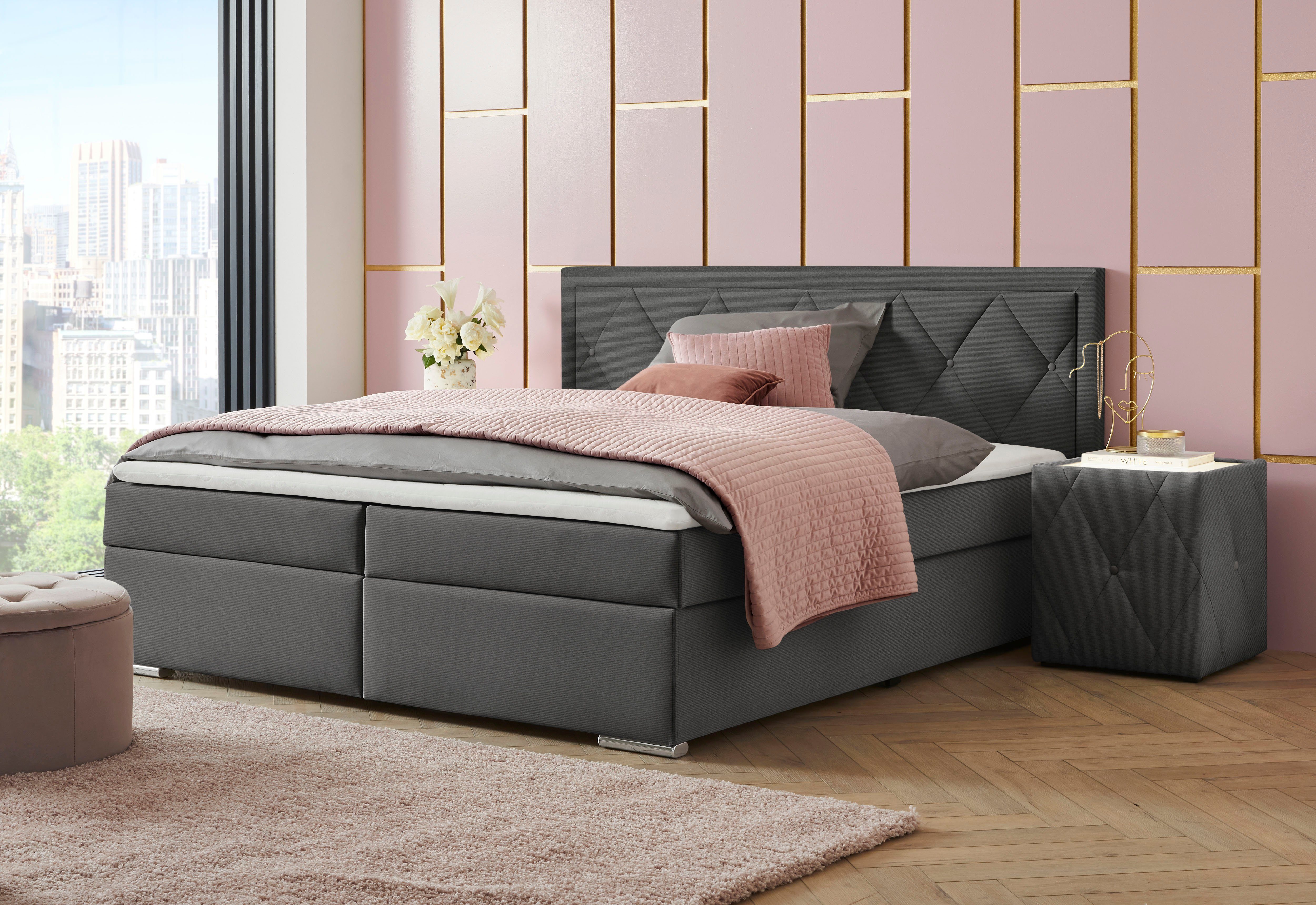 Leonique Boxspring Alfie, bestseller, optioneel met bedlade met capitonnage in het hoofdbord, h2, h3 en h4 ter keuze