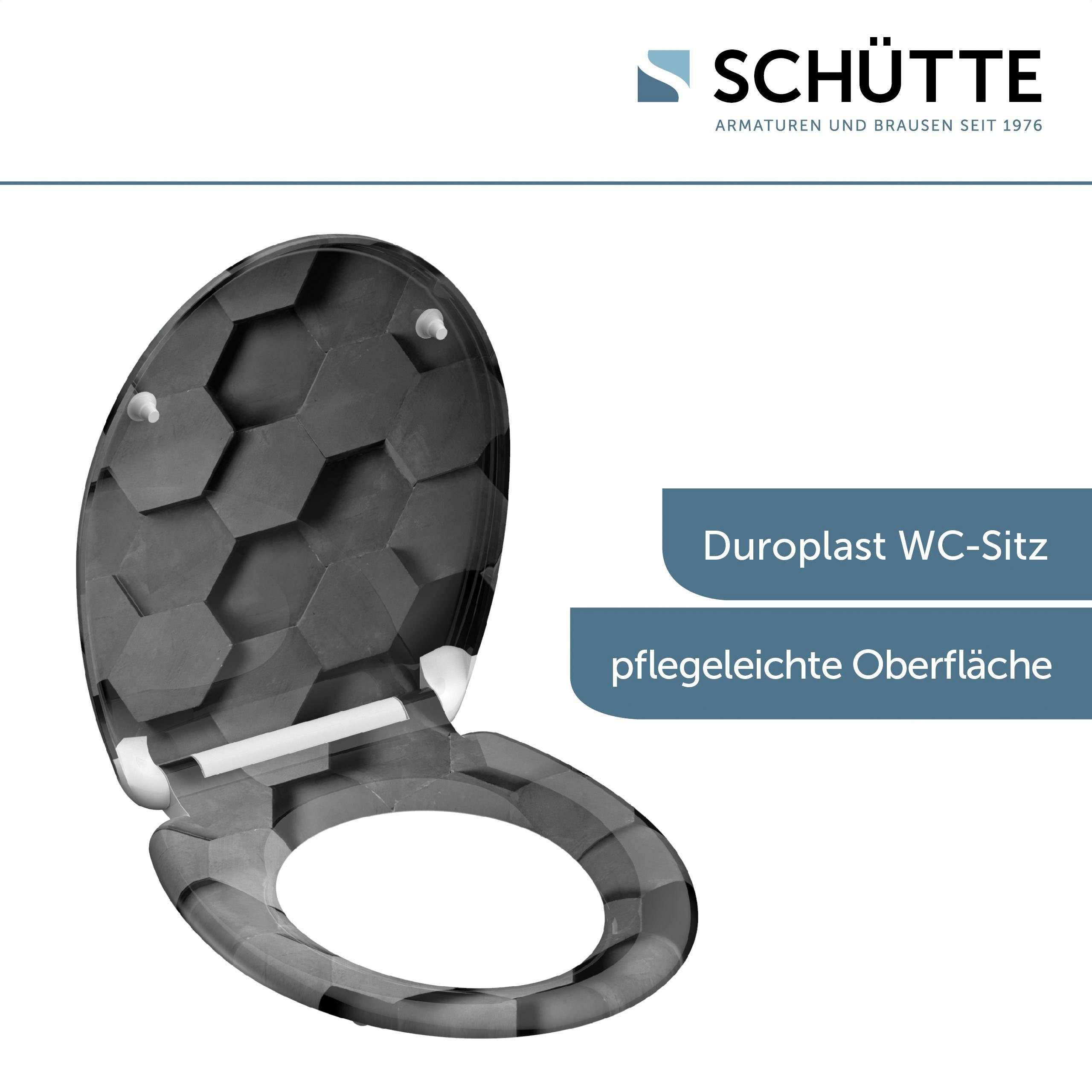 Schütte Toiletzitting Grey Hexagons Duroplast, met softclosemechanisme en snelsluiting