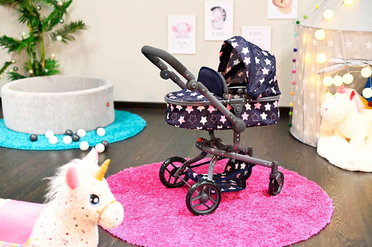 Knorrtoys® Combi-poppenwagen Boonk - star blue pink