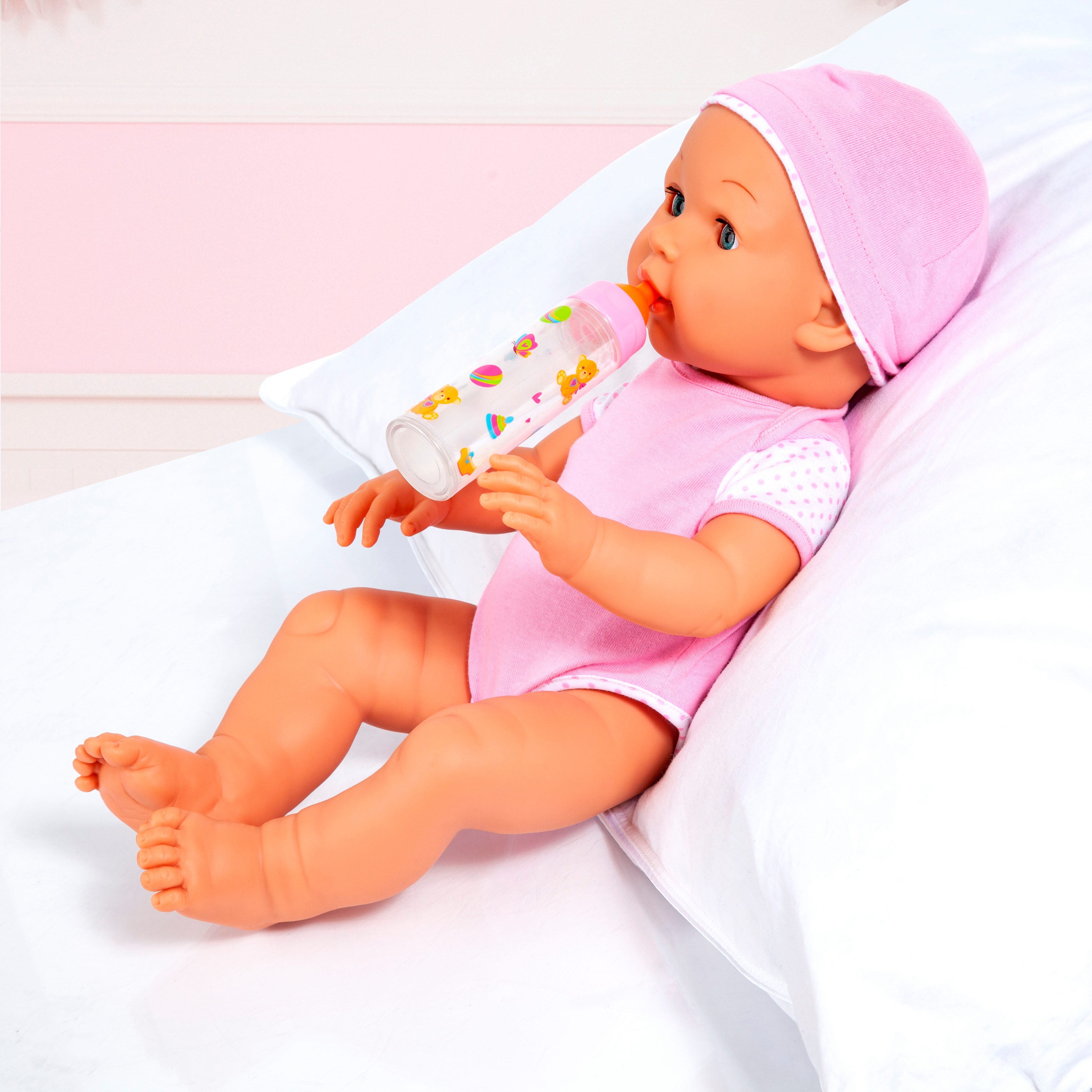 Bayer Accessoires set voor poppen Poppenfles melk en sinaasappel leegmaken en vullen als bij toverslag (set, 2-delig)