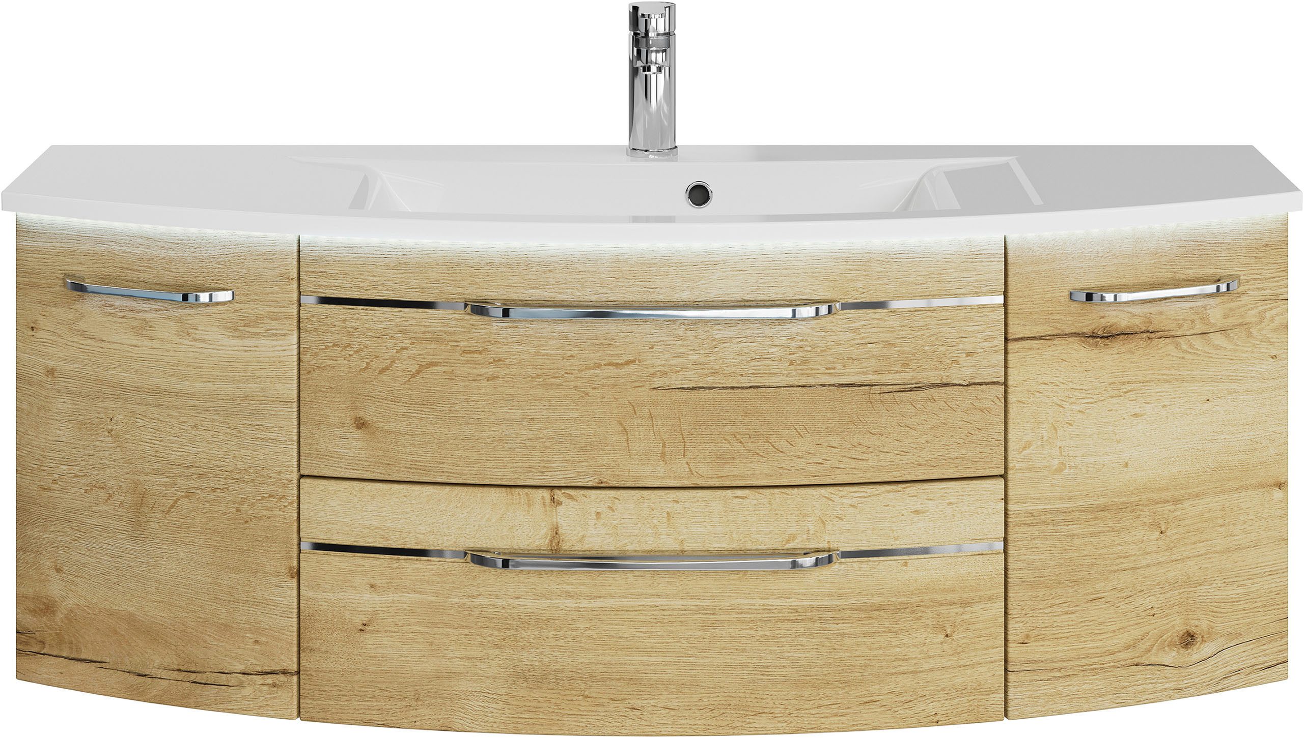 Saphir Wastafelonderkast Serie 7045 Mineralmarmor-Waschtisch und Unterschrank, 131 cm breit