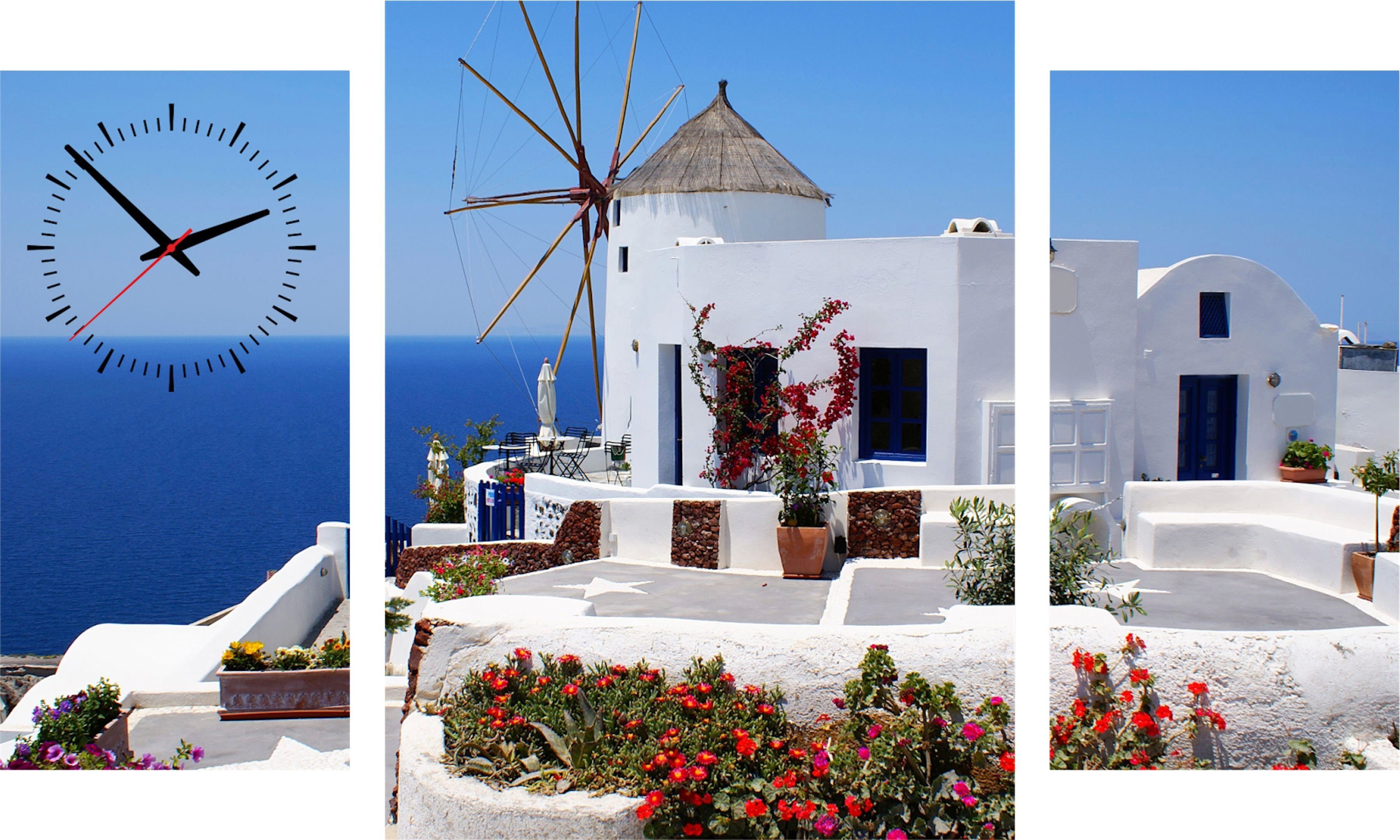 Conni Oberkircher´s Beeld met klok Santorini II - huis aan de zee met decoratieve klok, griekenland, eiland, vakantie, mediterraans (set)