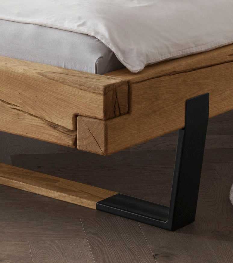 Home affaire Massief houten ledikant Ultima van hout in balk-look met hout / metalen glijder