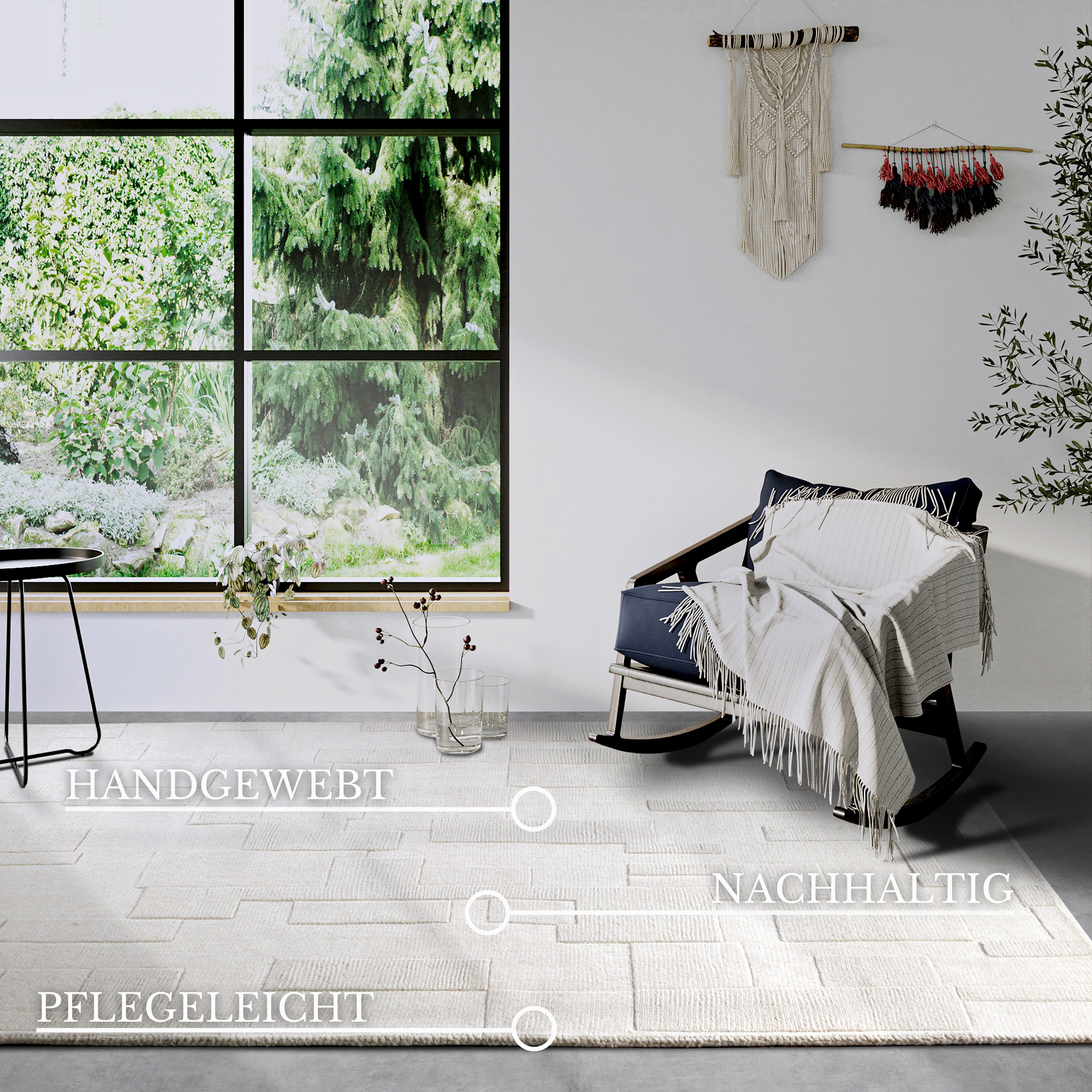 Villeroy & Boch Wollen kleed Wilhelmine Loper, handgeweven, wol, natuur, woonkamer, geometrie, boho
