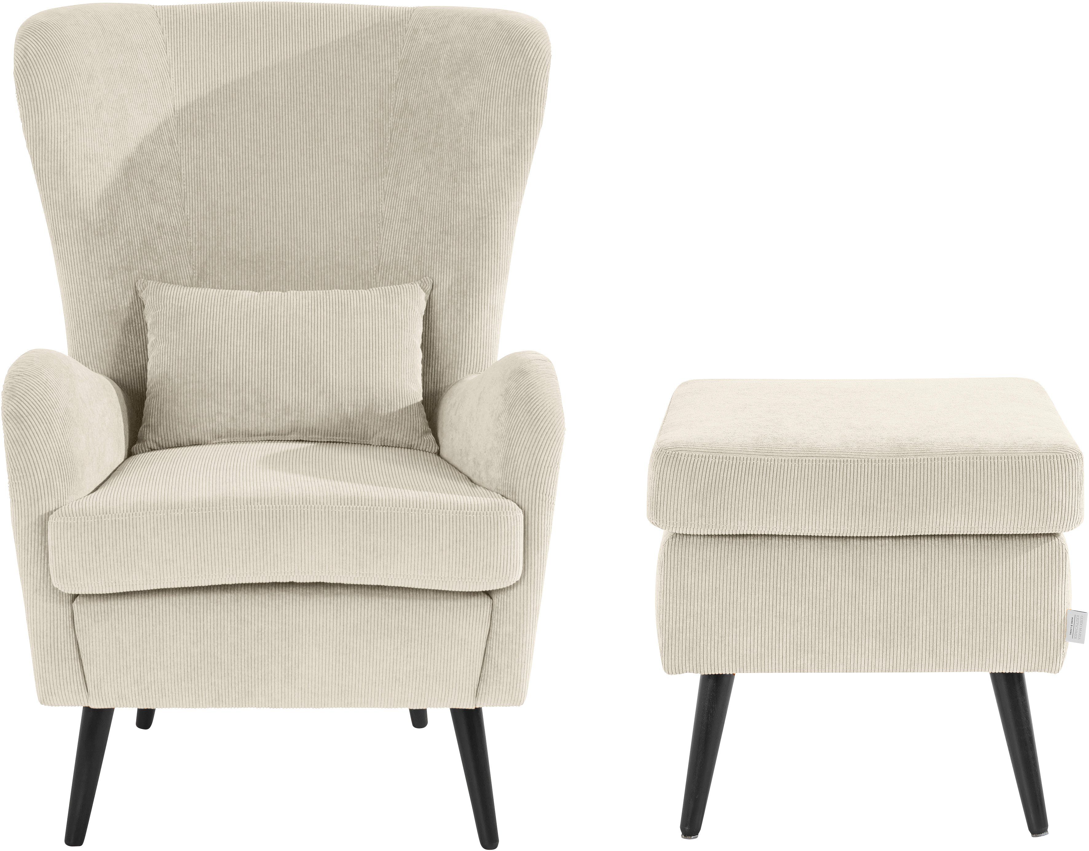 Guido Maria Kretschmer Home&Living Fauteuil Sallito, TV-stoel, oorfauteuil met Hocker, in veel stofkwaliteiten, ook in fluweelcord fauteuils beige