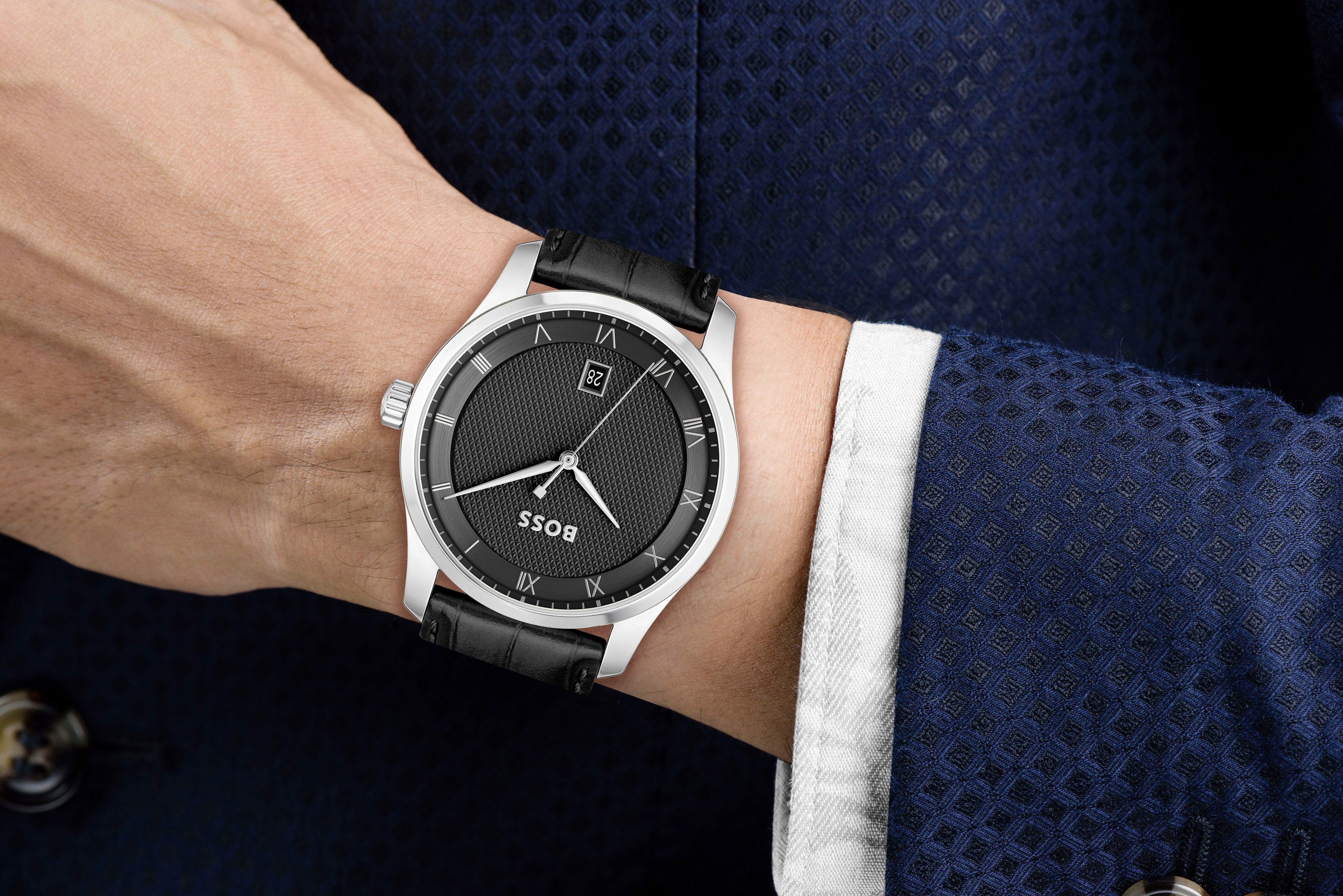 Boss Kwartshorloge Principle Horloge, herenhorloge, stalen band, ideaal ook als cadeau (set, 2-delig, Met leren band)