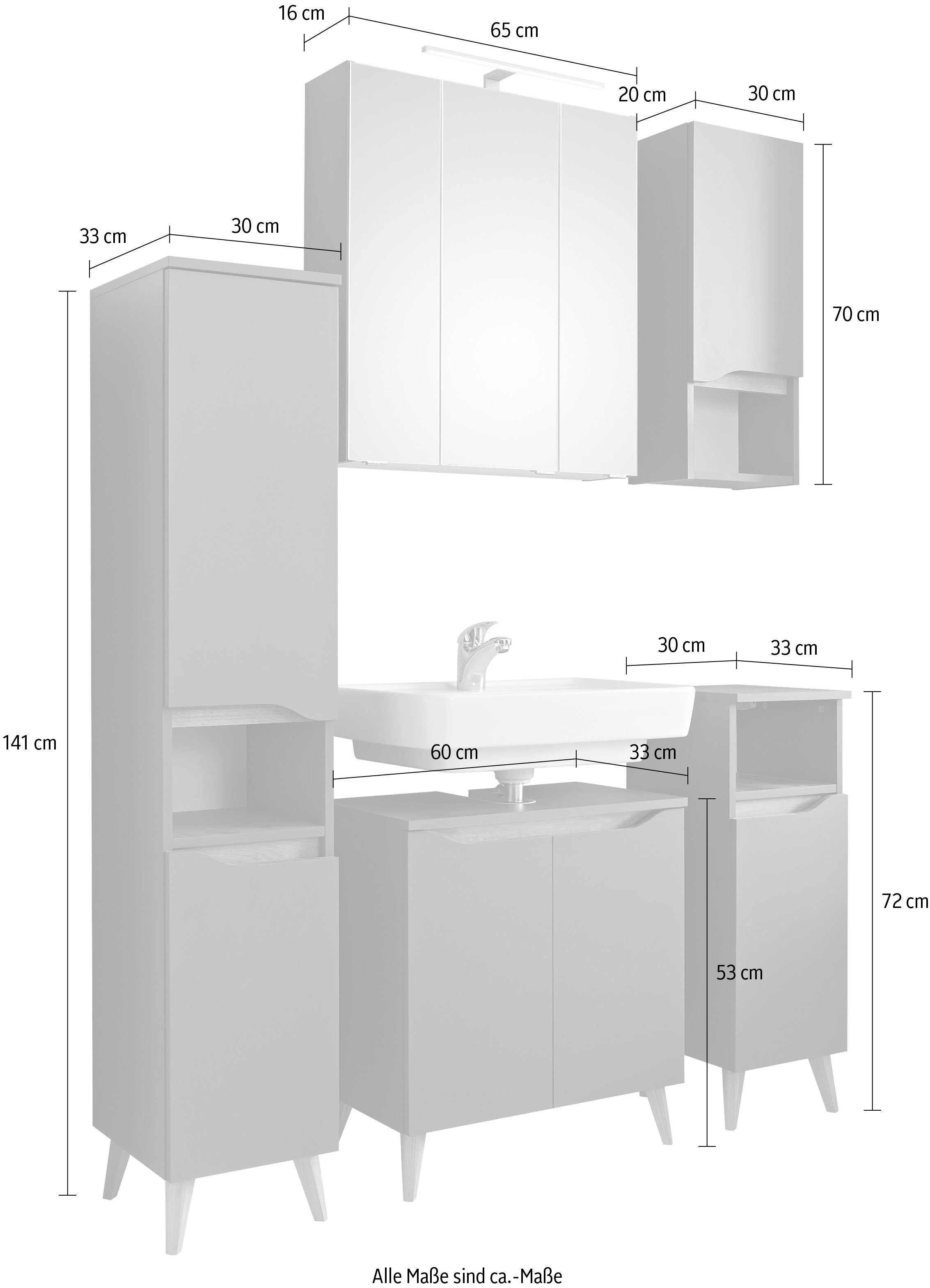 Saphir Badkamerserie Quickset 5-delige wastafelonderkast en LED-spiegelkast Halfhoge kast, onderkast, hangkast, incl. deurdemper, 9 deuren (5-delig)