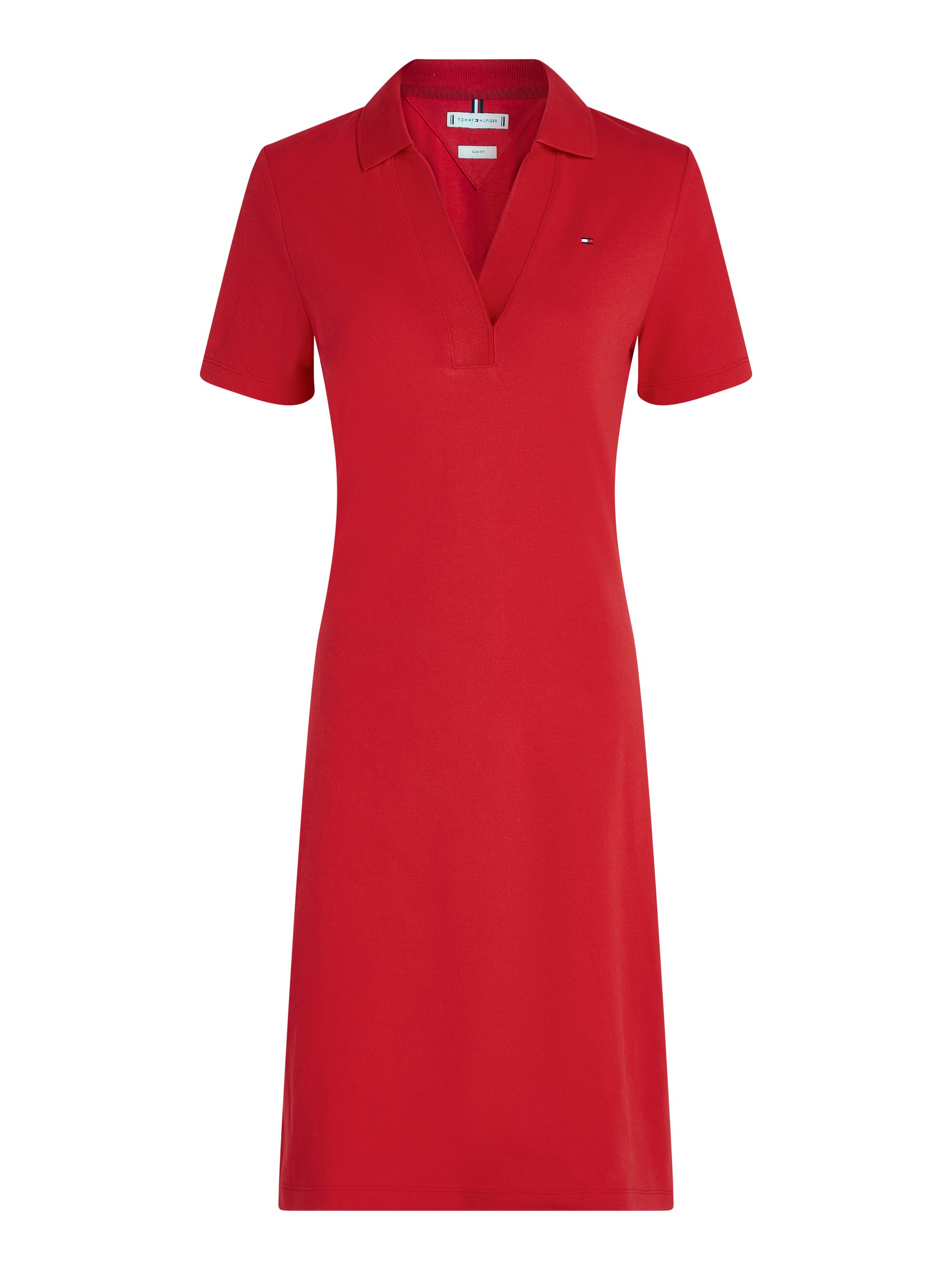 Tommy Hilfiger Polojurk SLIM OPEN NK POLO DRESS SS met geborduurde tommy hilfiger vlag