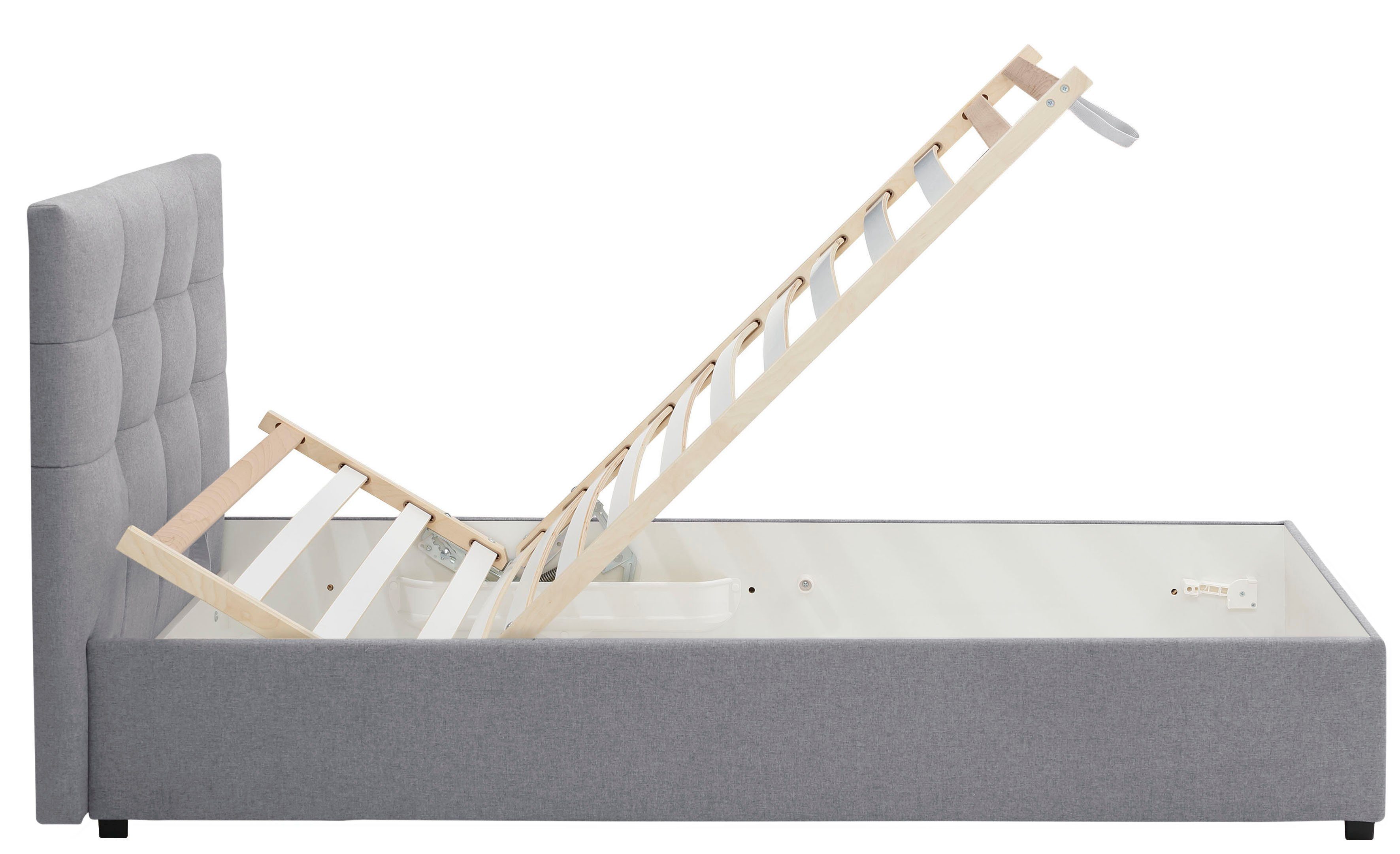Lüttenhütt Gestoffeerd bed Endres met bedkist, naar keuze zonder matras/lattenbodem of incl. matras