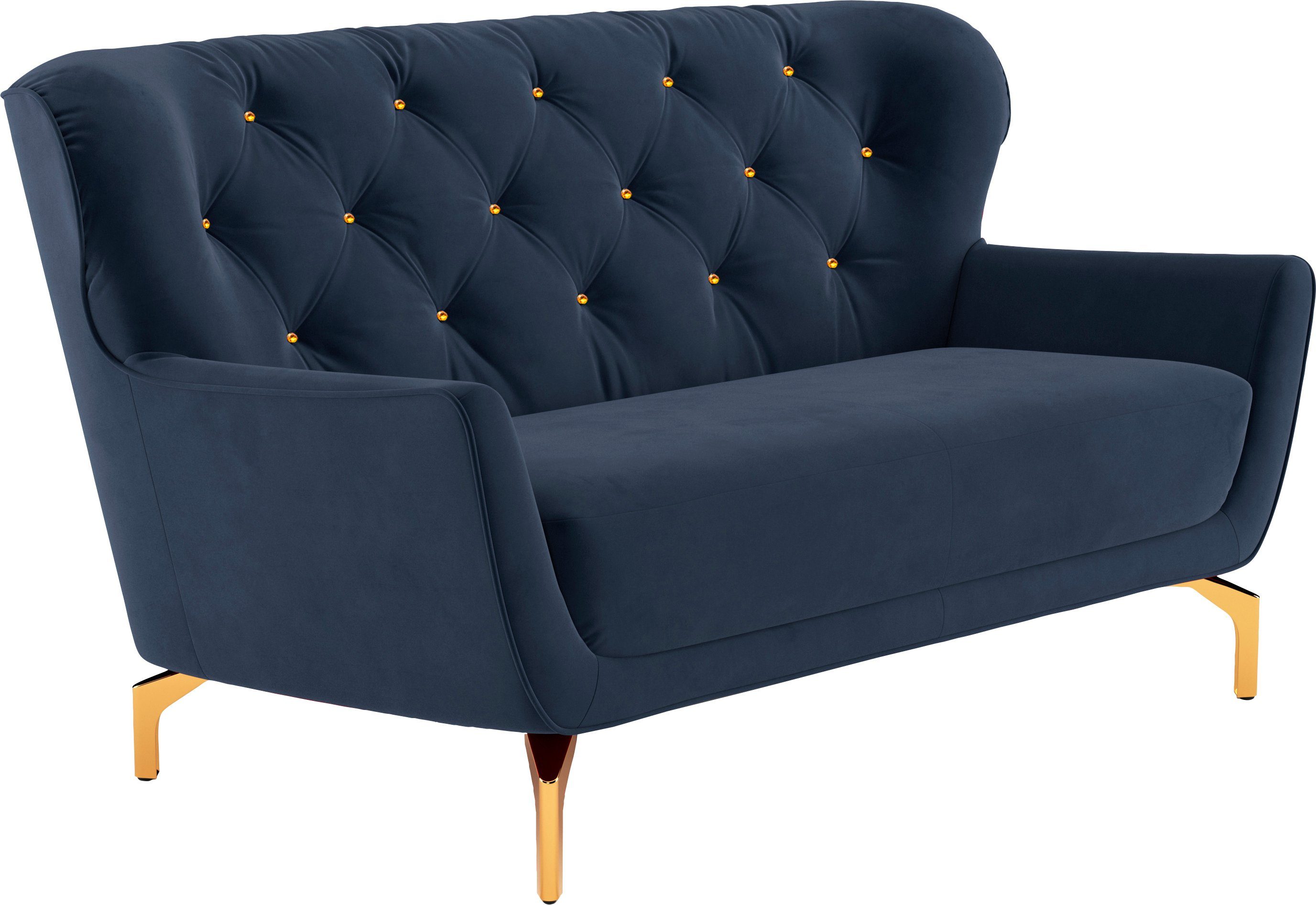 sit&more 2-zitsbank Orient 3 incl. 2 sierkussens met strassteentjes, goudkleurige metalen poten