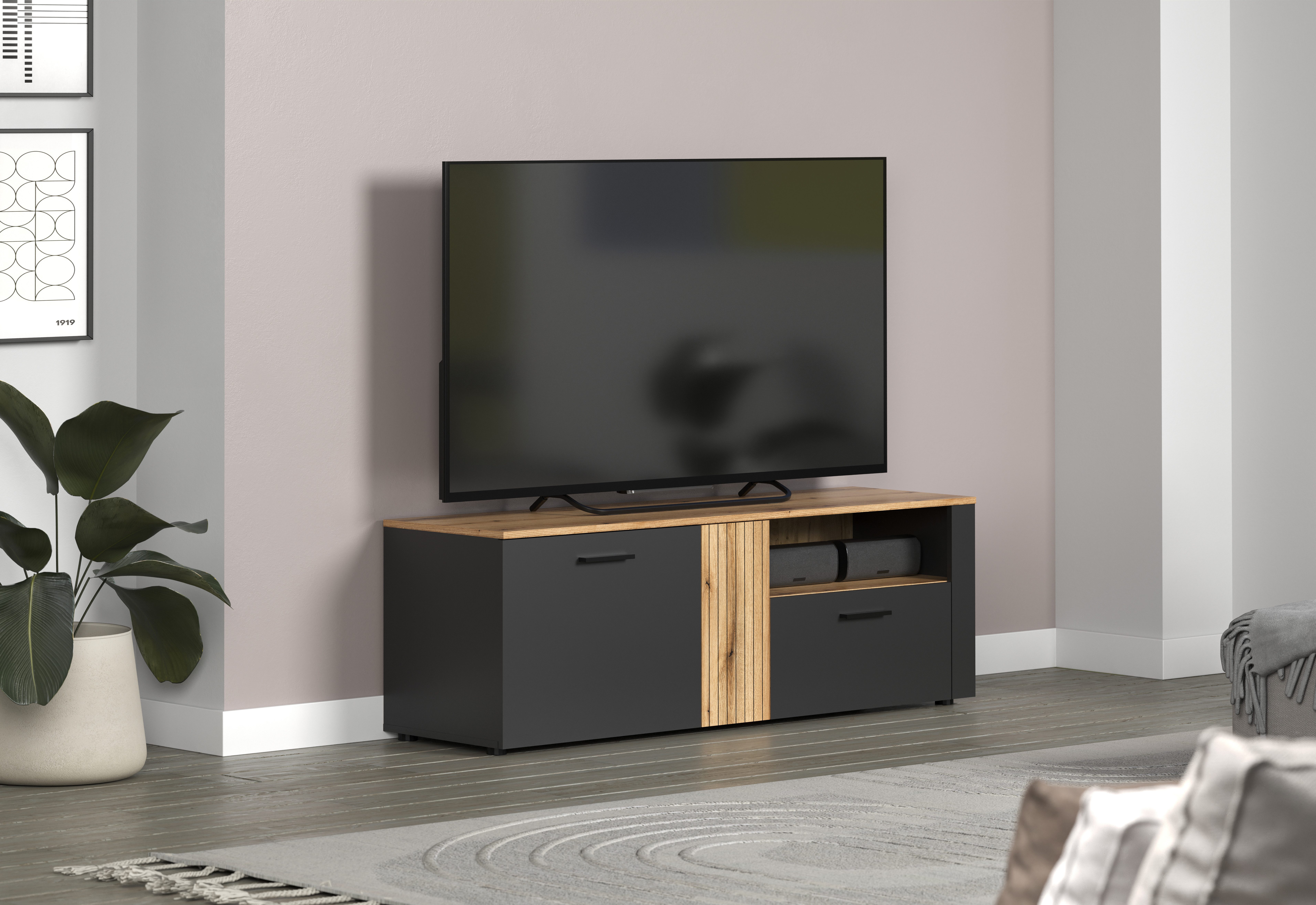 INOSIGN Tv-meubel Estepona TV-lowboard met ribbeloptiek - deuren links of rechts monteerbaar (1 stuk)