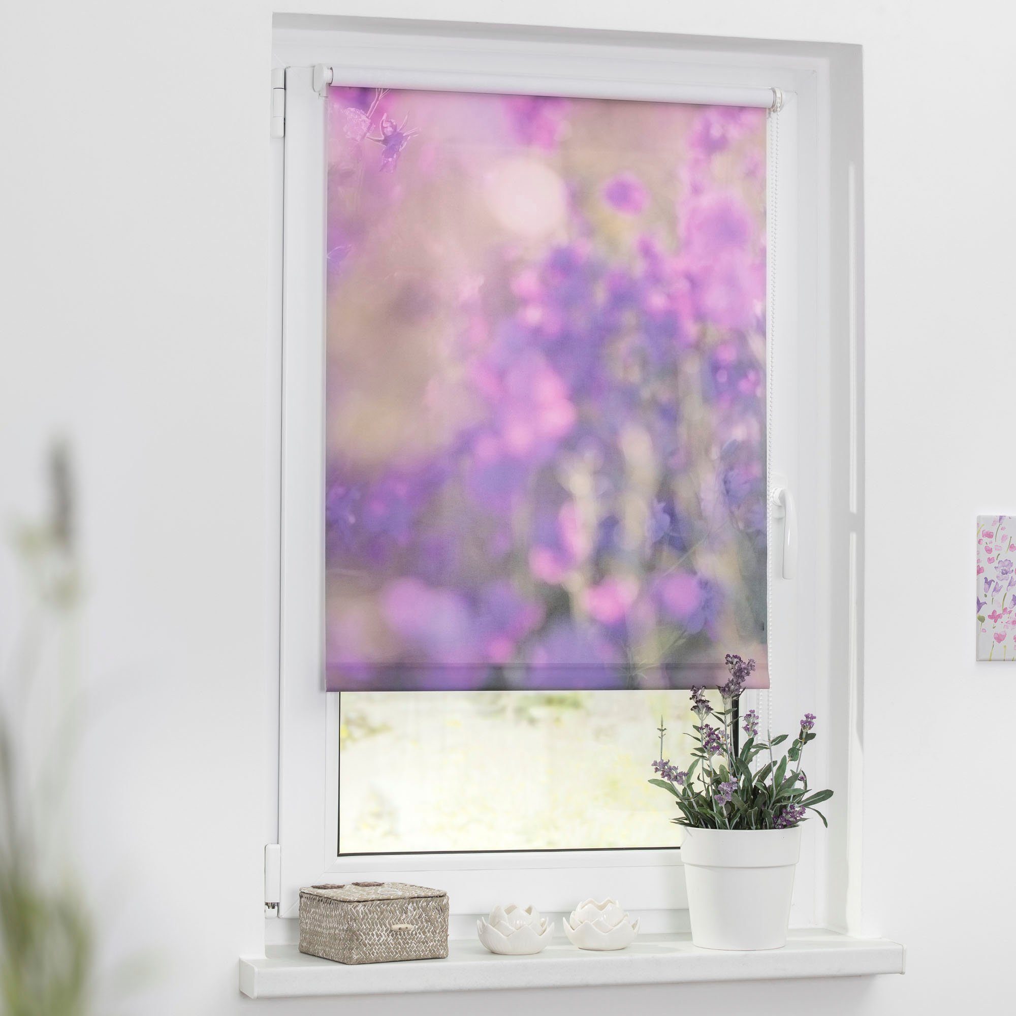LICHTBLICK Rolgordijn met zijbediening Klemmfix motief Bloemenweide (1 stuk)