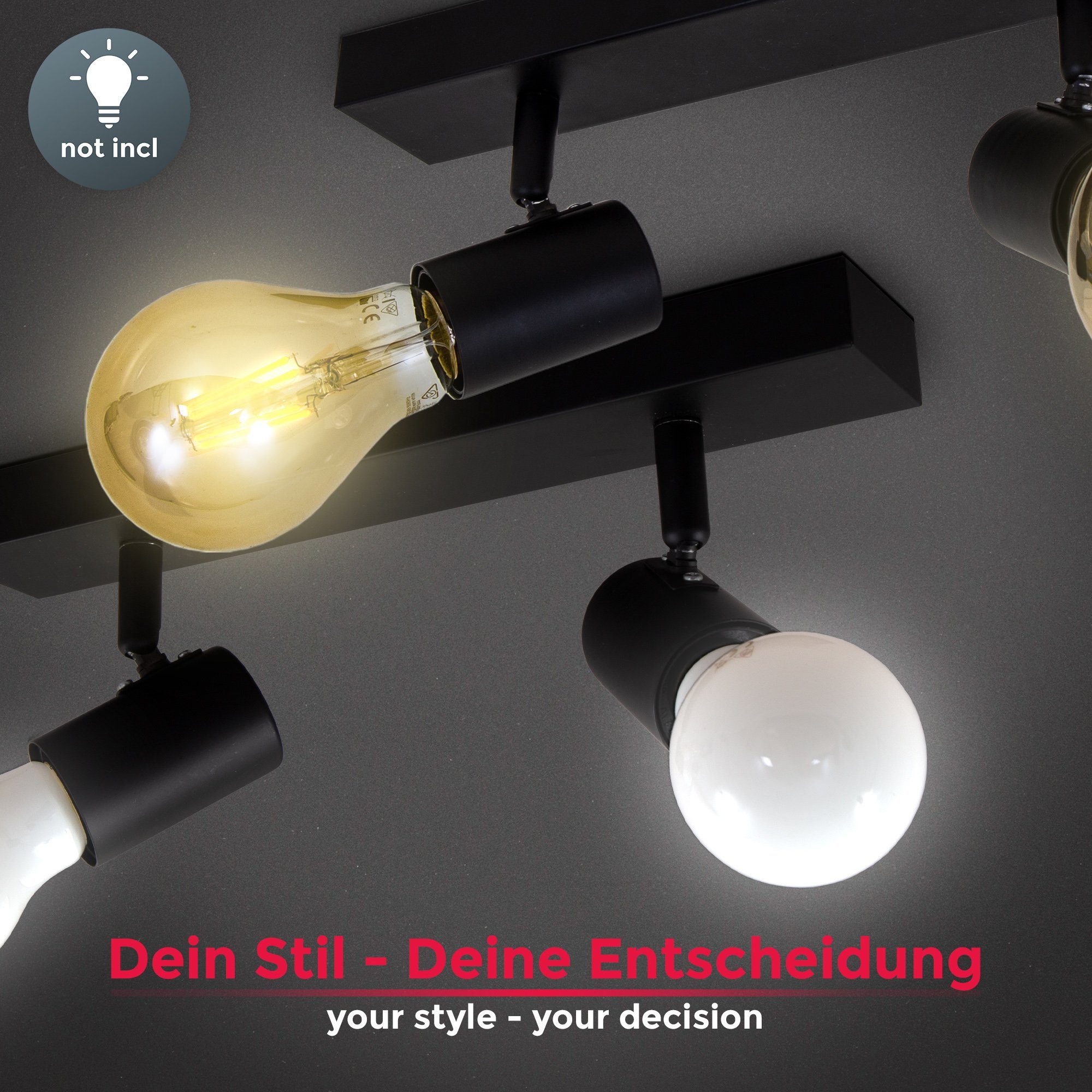 B.K.Licht Ledplafondspots Plafondlamp, retro, plafondlamp, industrieel ontwerp, zwart-mat
