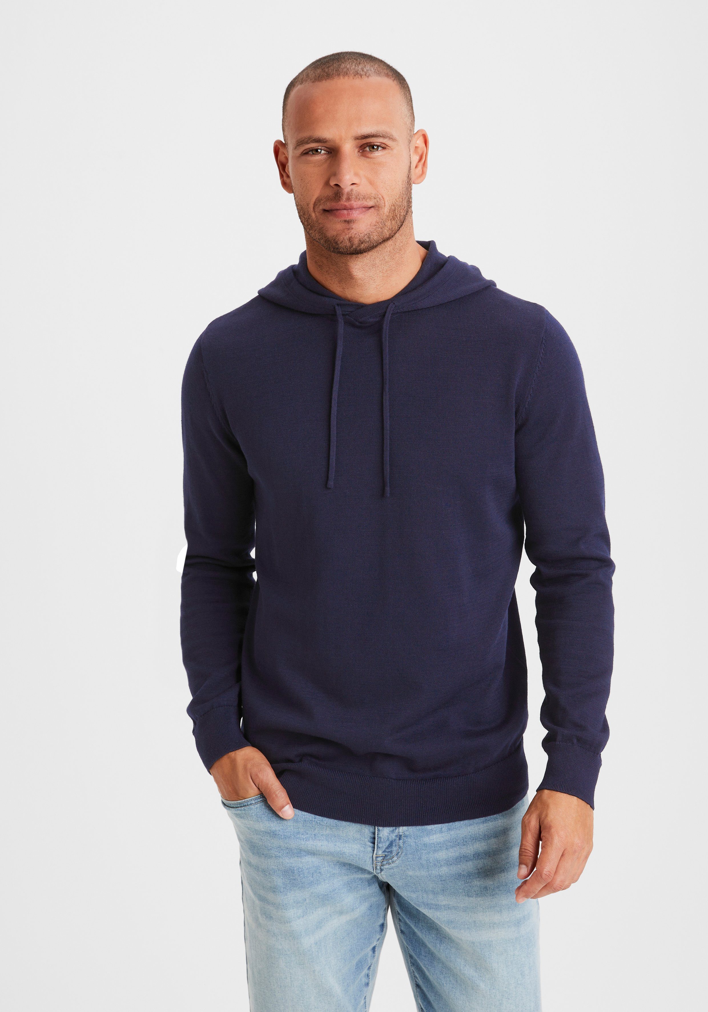 H.I.S Gebreide trui Met capuchon, regular fit Pullover met ronde hals, fijn breiwerk, katoenmix