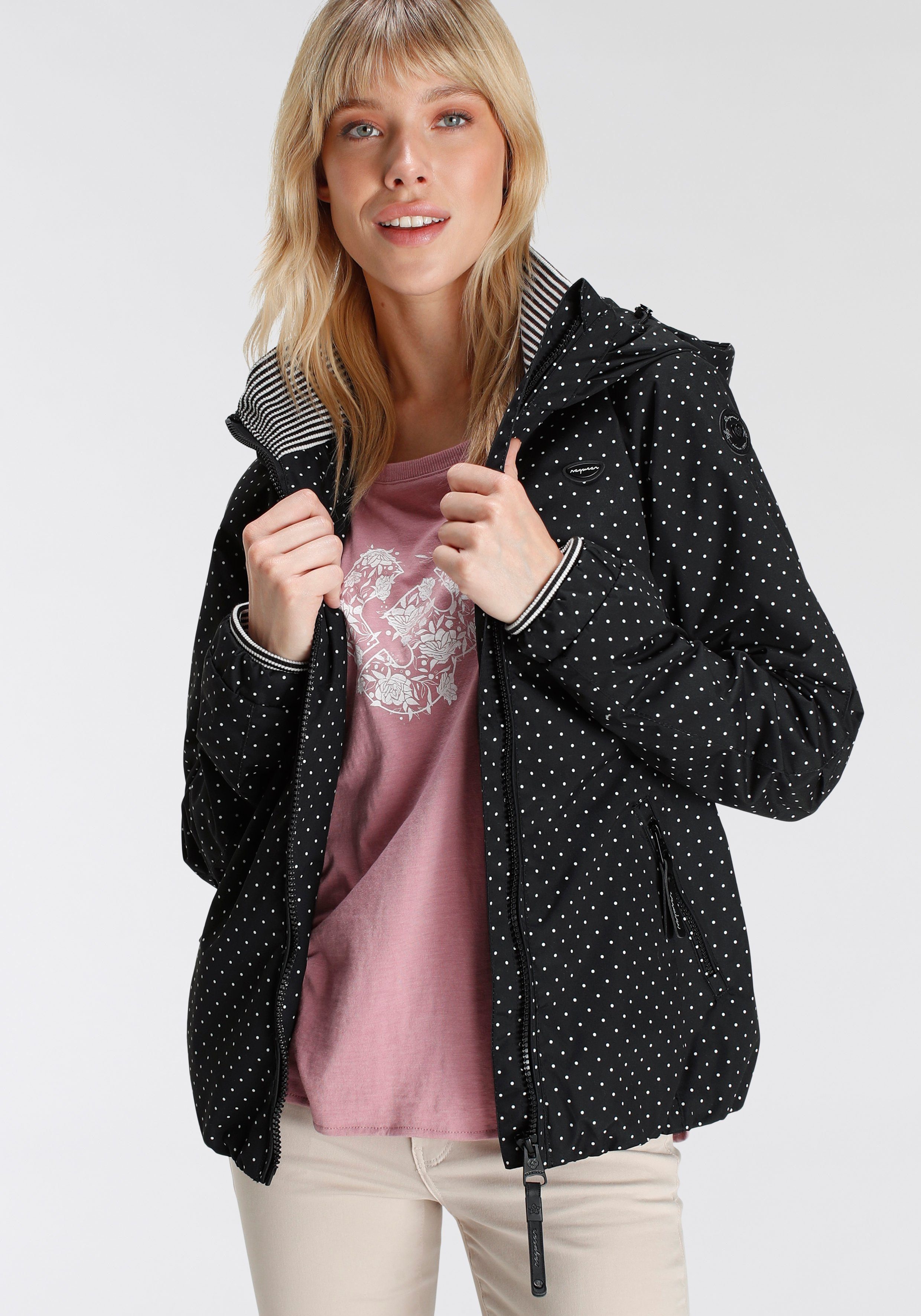 Ragwear Outdoorjack DIZZIE DOTS O trendy jas met capuchon voor het tussenseizoen