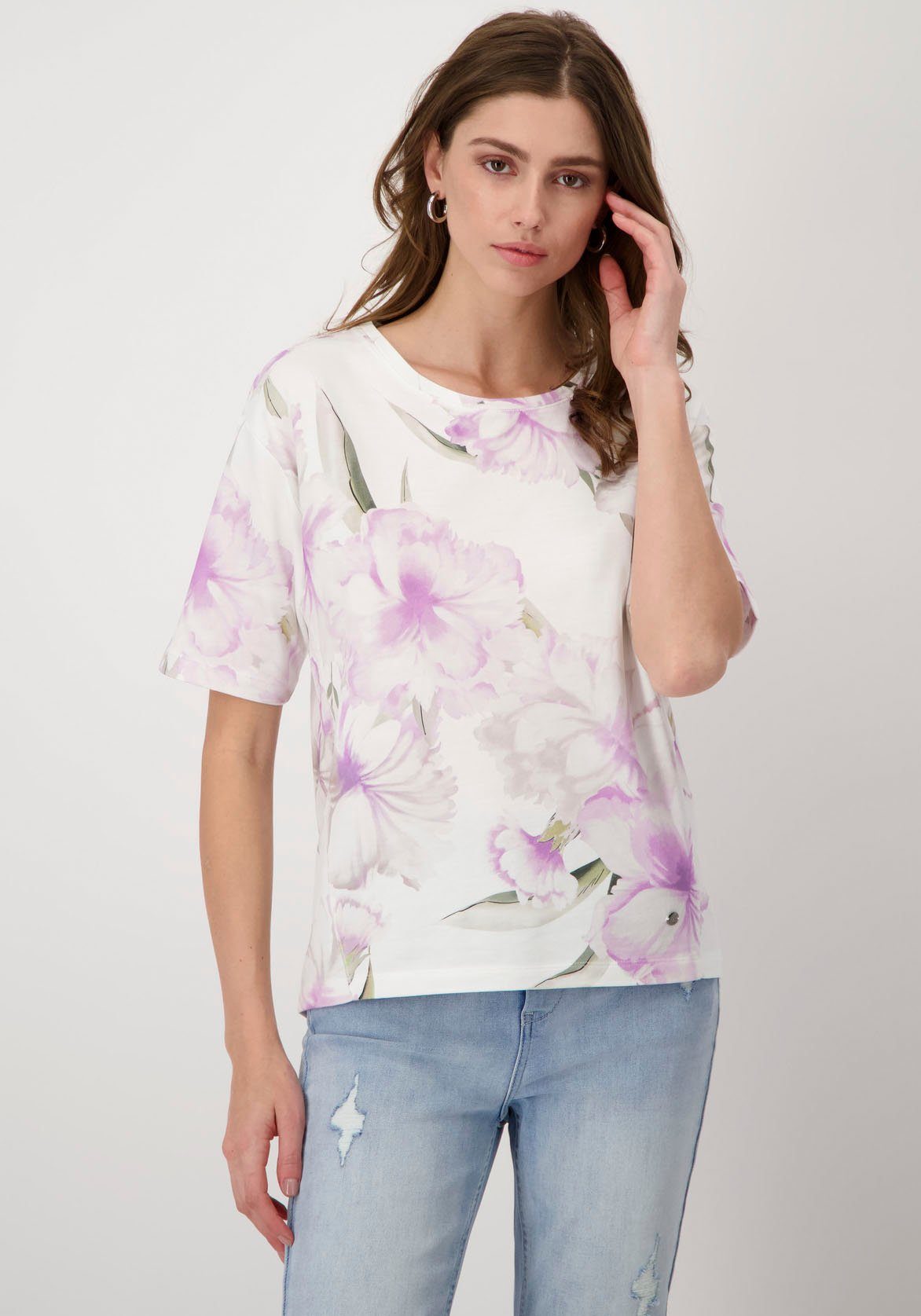Monari Shirt met ronde hals met all-over bloemenpatroon