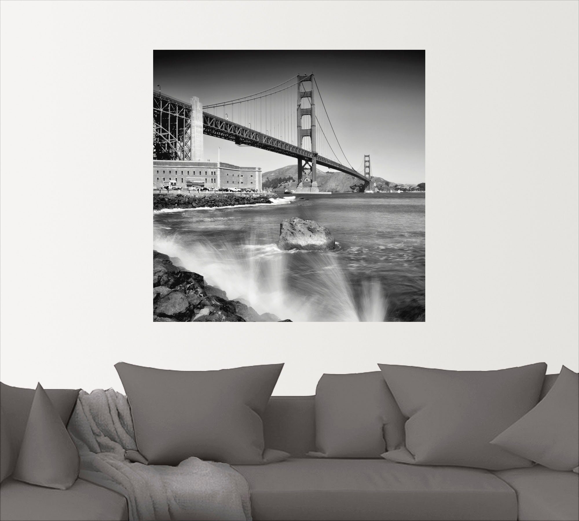 Artland Artprint Golden Gate Bridge met branding in vele afmetingen & productsoorten - artprint van aluminium / artprint voor buiten, artprint op linnen, poster, muursticker / wand