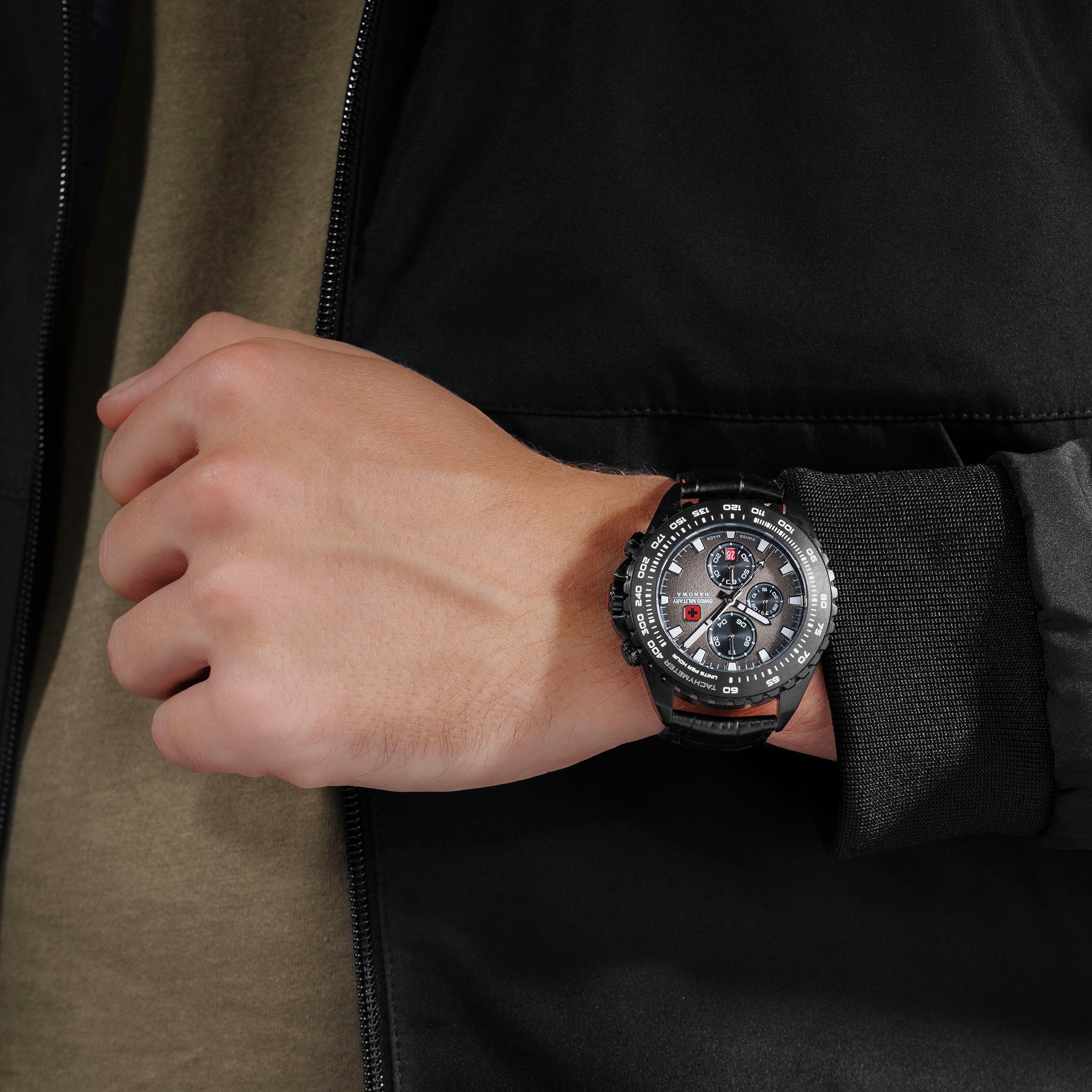 Swiss Military Hanowa Chronograaf STONE MARTEN, SMWGC0001832 Quartzhorloge, herenhorloge, datum, stopwatchfunctie, saffierglas, Swiss Made