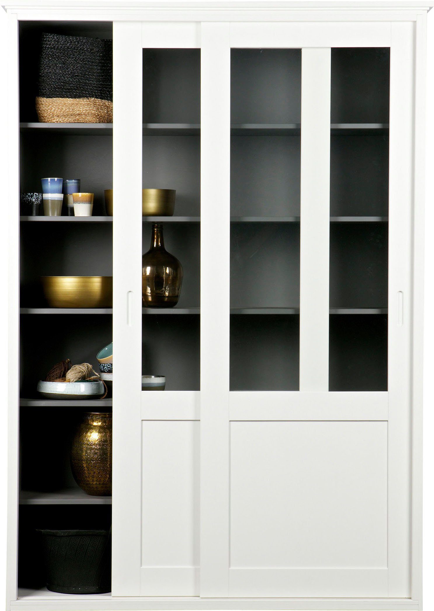 WOOOD Vitrinekast Vince van massief dennenhout, breedte 147 cm vitrinekasten wit
