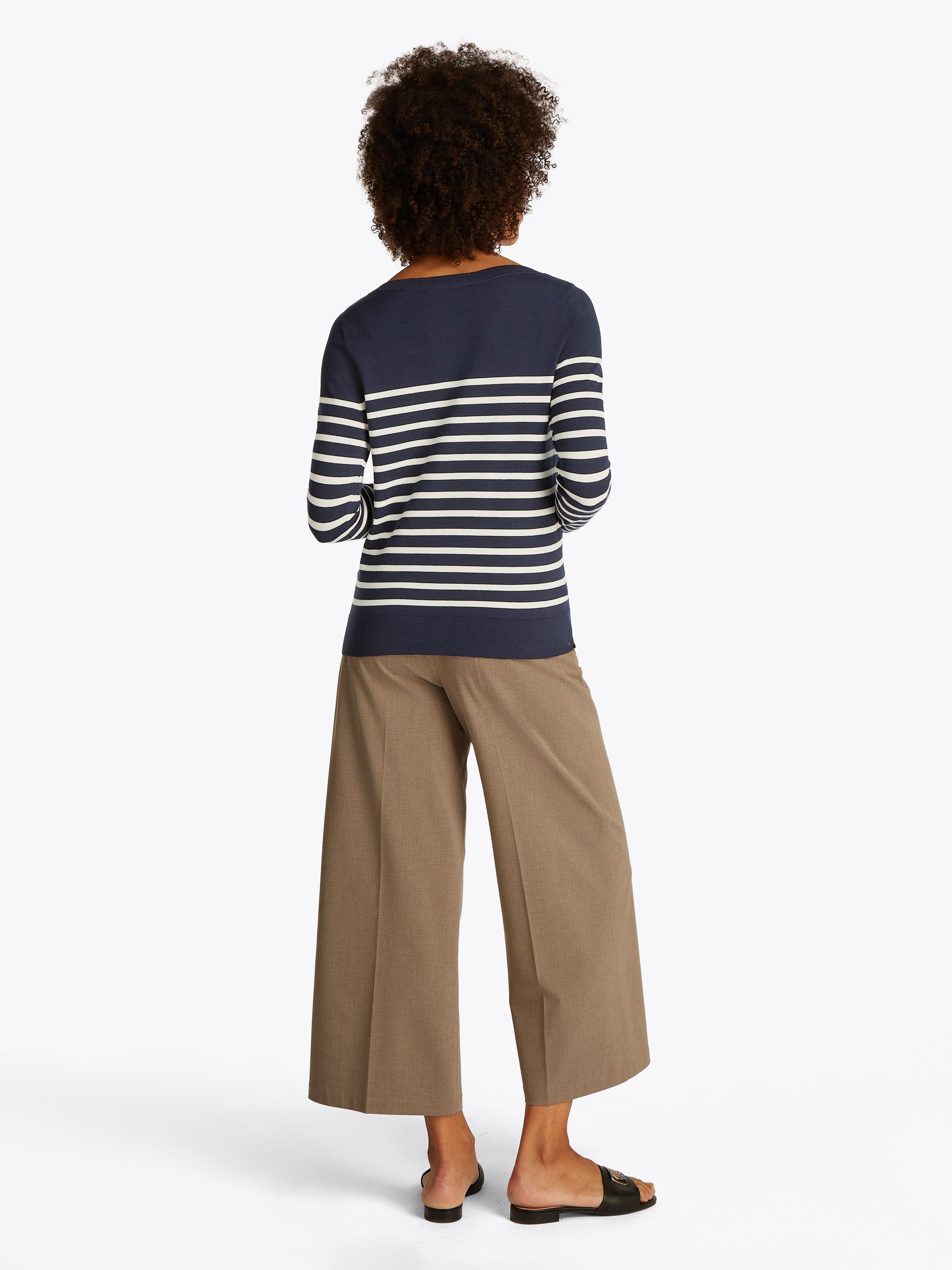 Tommy Hilfiger Gebreide trui CO JERSEY STITCH BOAT-NK SWEATER met -merklabel op de mouw