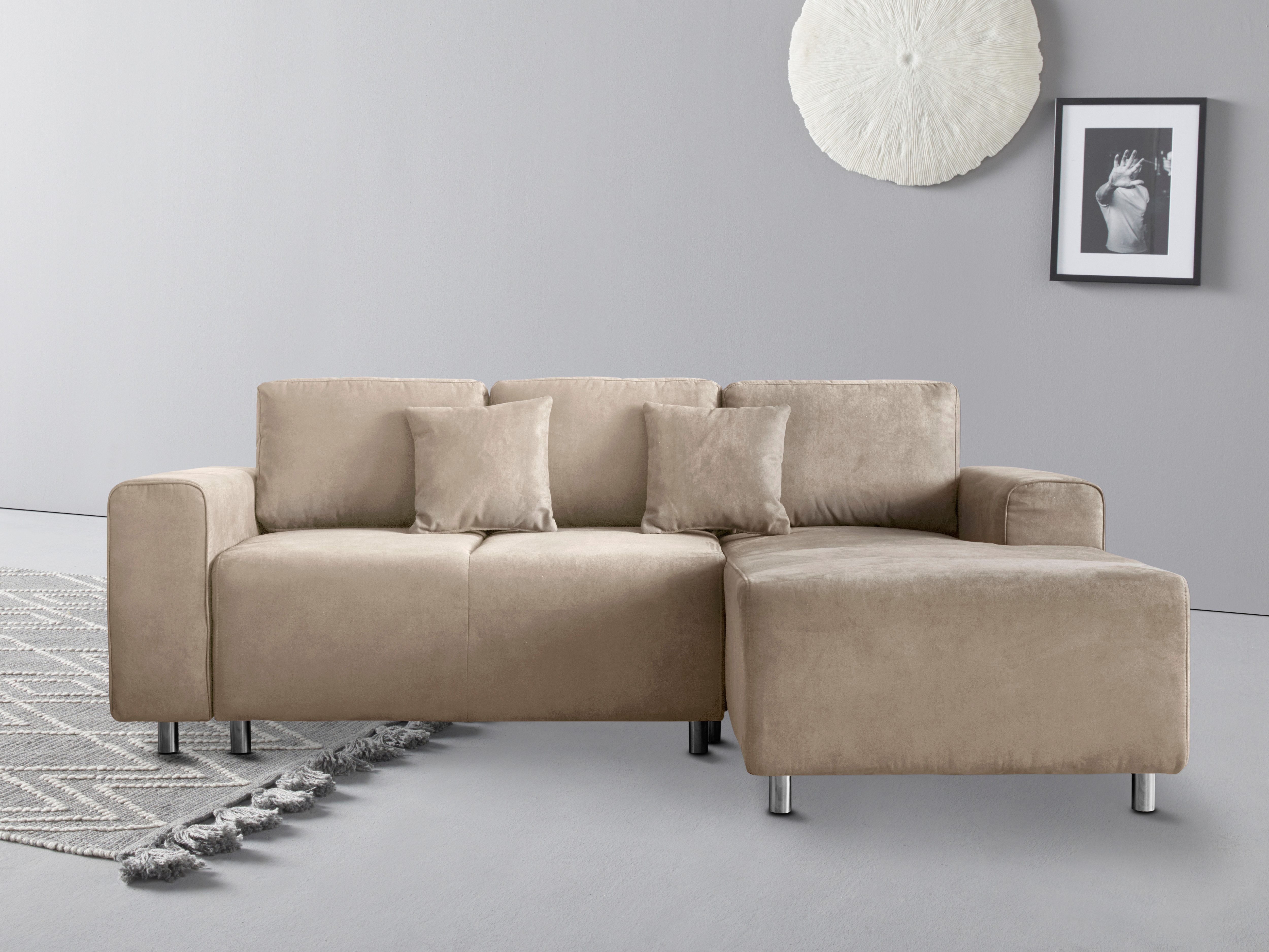 Guido Maria Kretschmer Home&Living Hoekbank Györ L-vorm, optioneel met bedfunctie en bedlade inclusief 2 sierkussens beige, hoekbanken, 235 cm