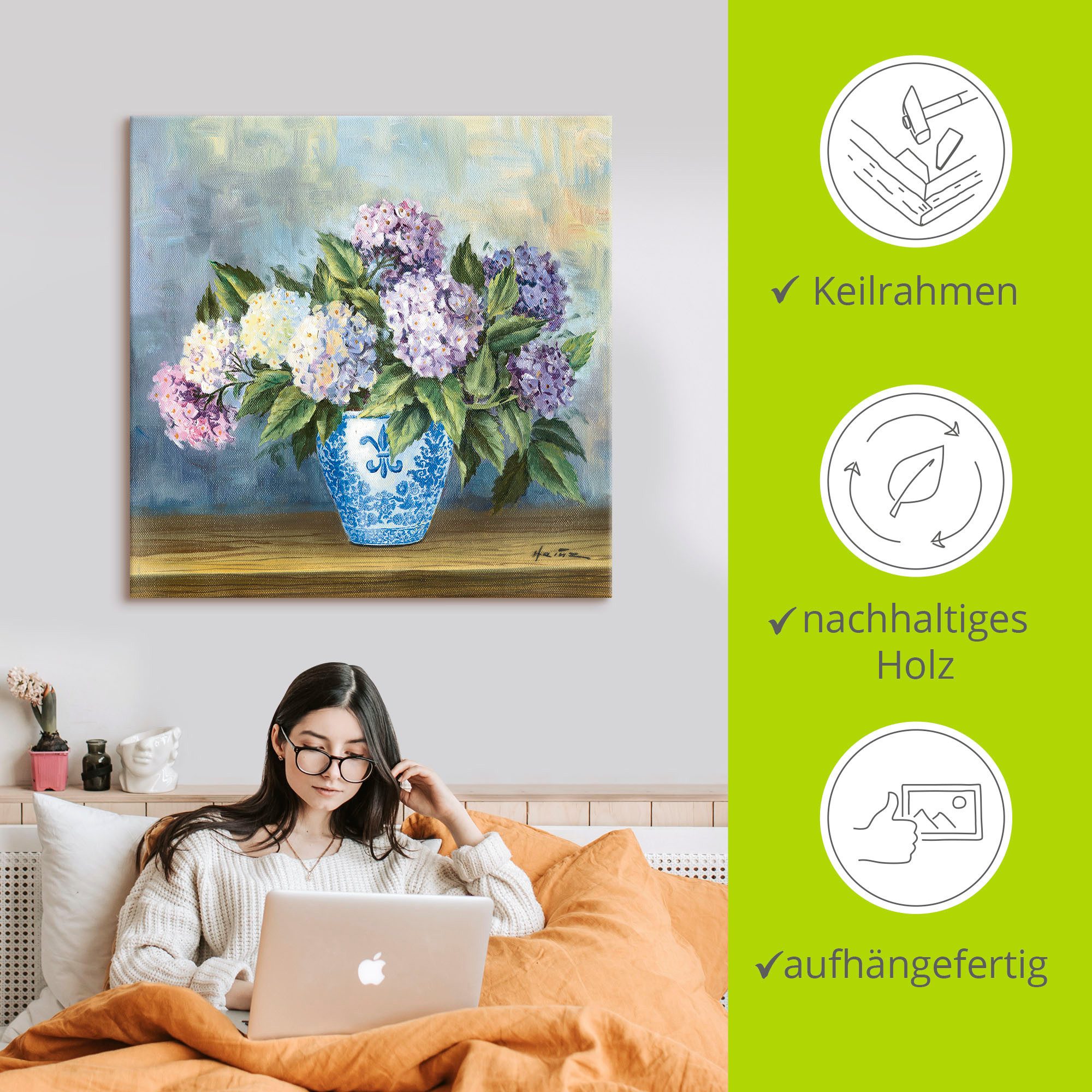 Artland Artprint Hortensia's als artprint van aluminium, artprint voor buiten, artprint op linnen in verschillende maten