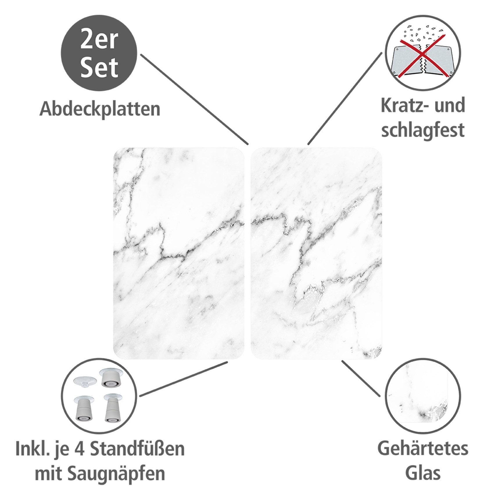 WENKO Kookplaatdeksel Universal Model Marmor (set, 2-delig)