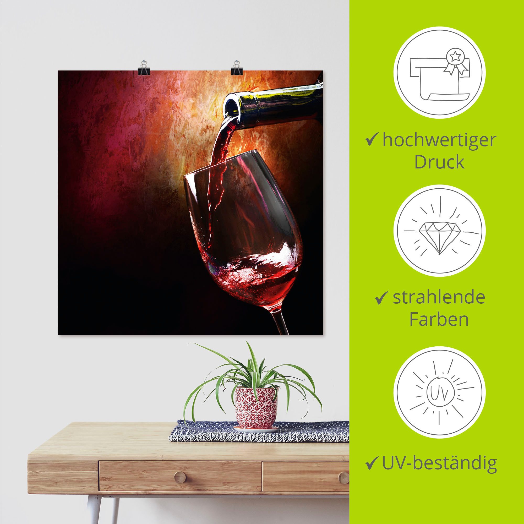 Artland Artprint Wijn - rode wijn als artprint van aluminium, artprint voor buiten, artprint op linnen, poster, muursticker