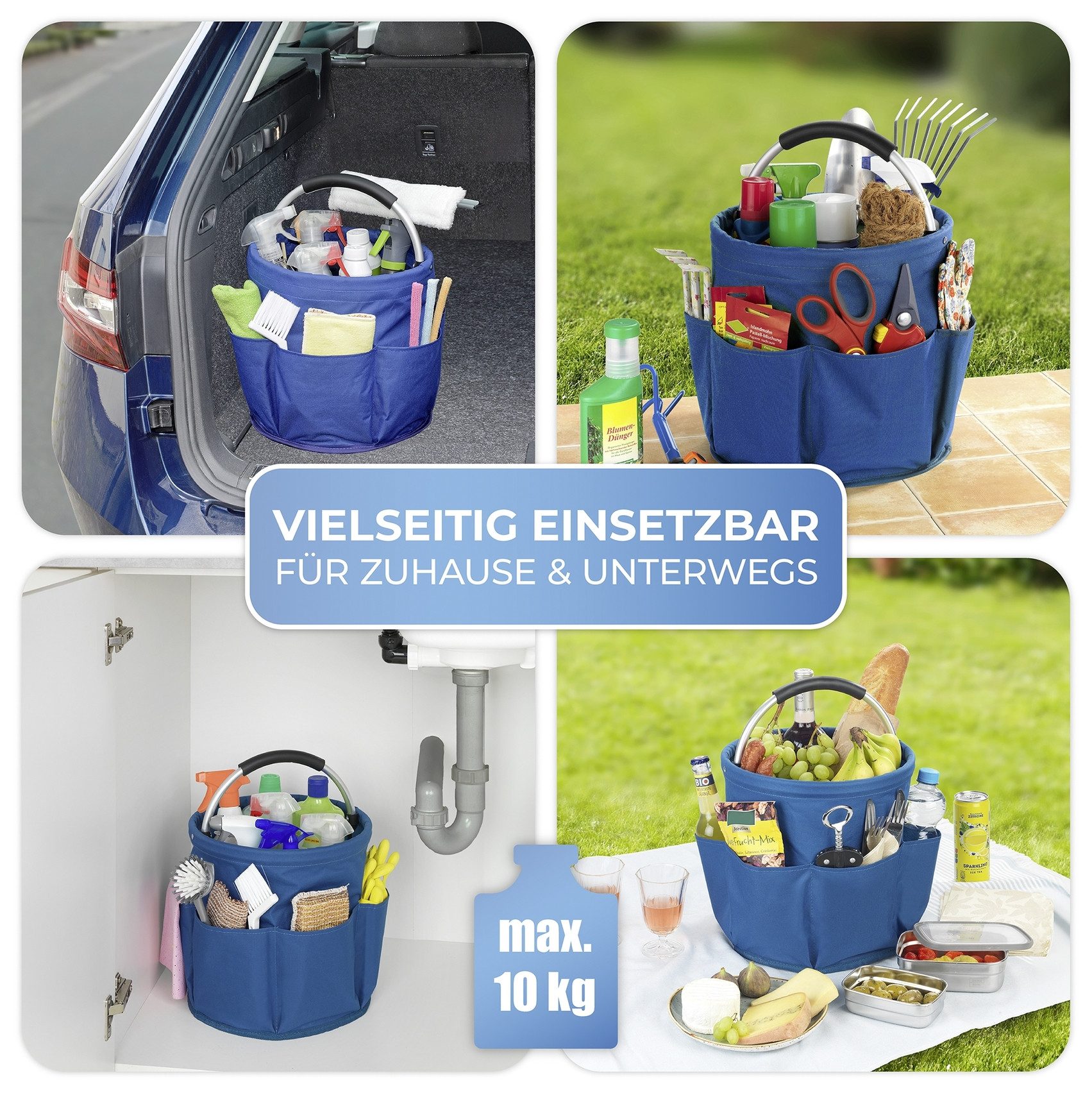 Maximex Organizer Universal-Reinigungs-Caddy Multifunctioneel mand met 6 buitenzakken, ideaal voor huishouden, tuin & kamperen