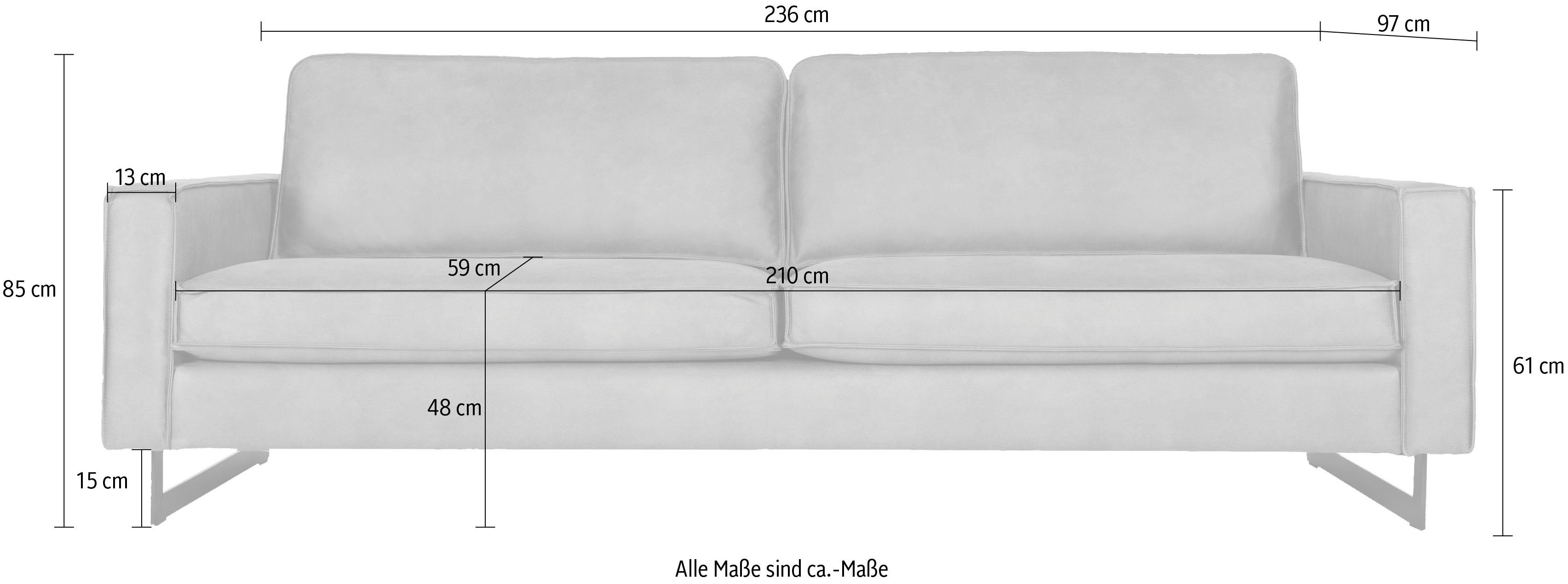 Places of Style 3-zitsbank Pinto Maxi-uitvoering, met opstaande naad en metalen poten, ook met cord overtrekstof