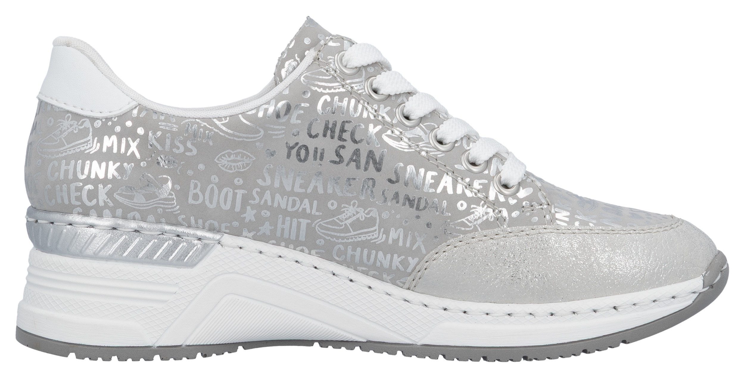 Rieker Sneakers bedrukt met letters, vrijetijdsschoen, lage schoen, veterschoen