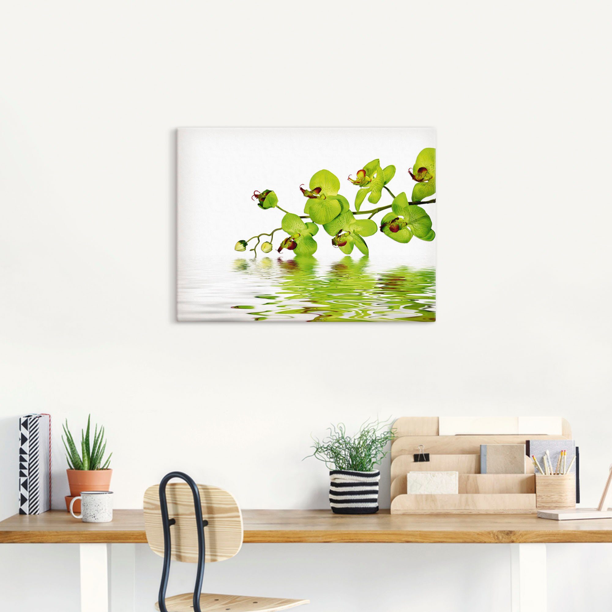 Artland Artprint Mooie orchidee met groene achtergrond als artprint op linnen, muursticker in verschillende maten