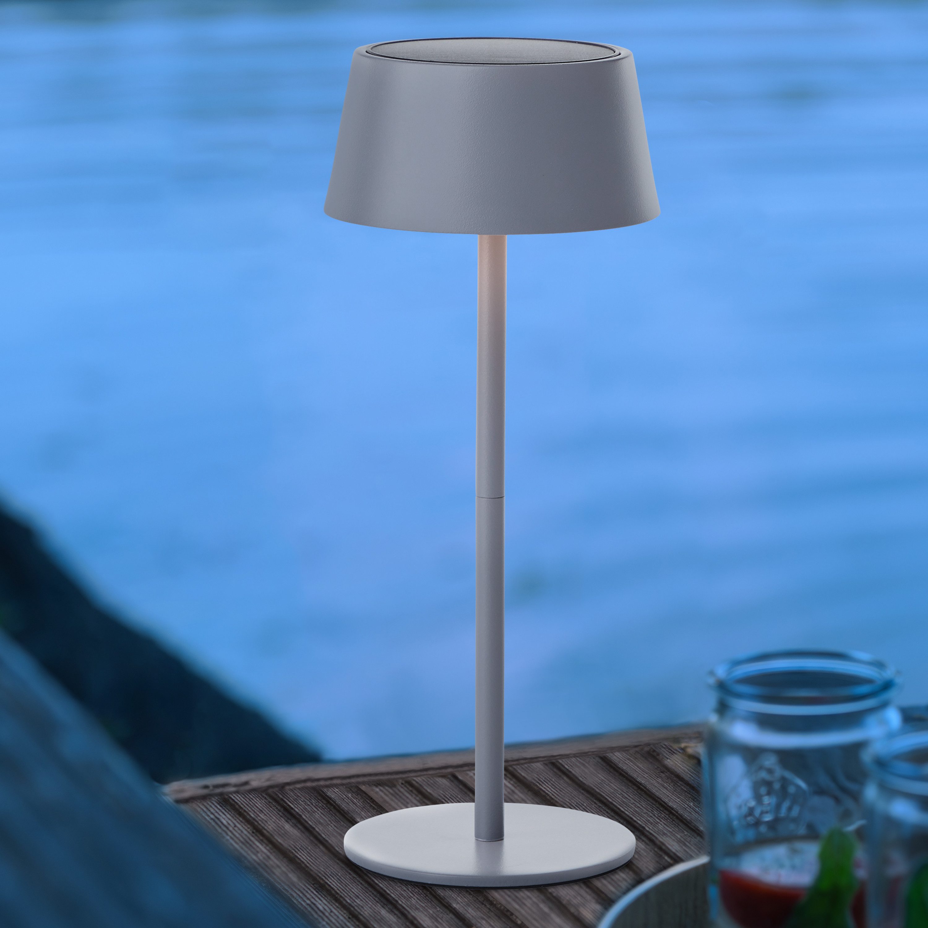 my home Led-tafellamp voor buiten Ocki tafellamp met zonne-energie en accu LED solar, 4 W, 300 lm, 3000 K, dimbaar, USB oplaadbaar, binnen & buiten (1 stuk)