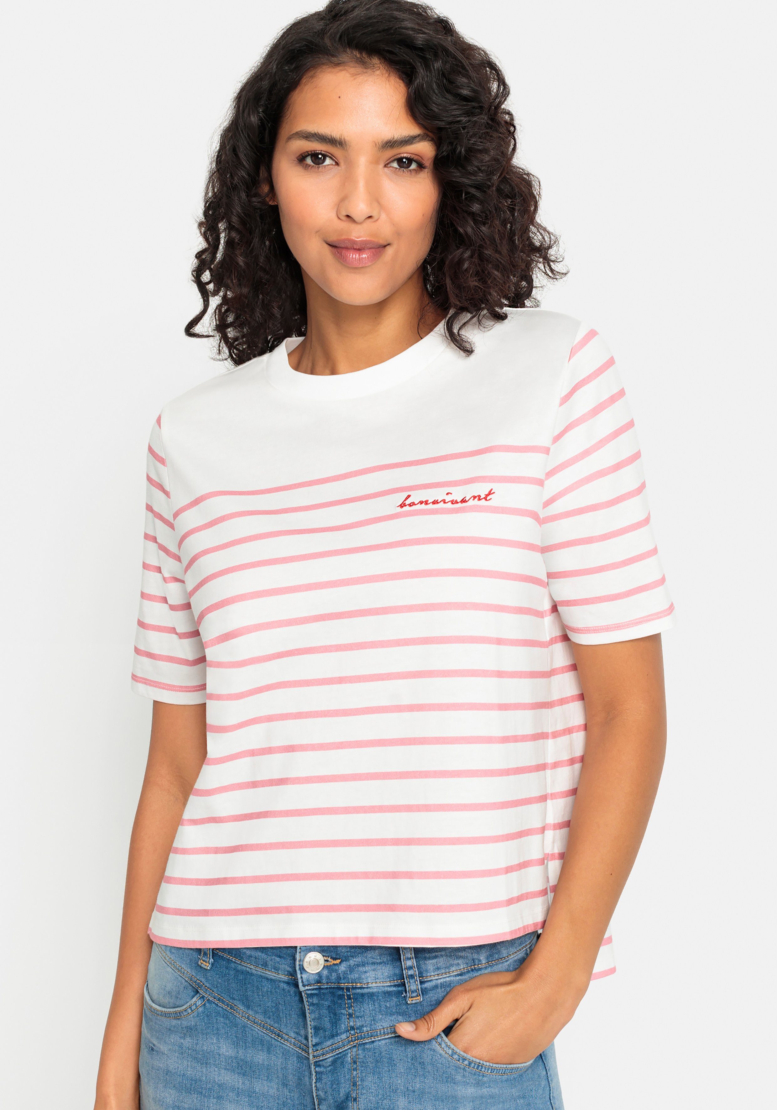 Lascana T-shirt met strepen, katoenen shirt met korte mouwen, slanke look, basic